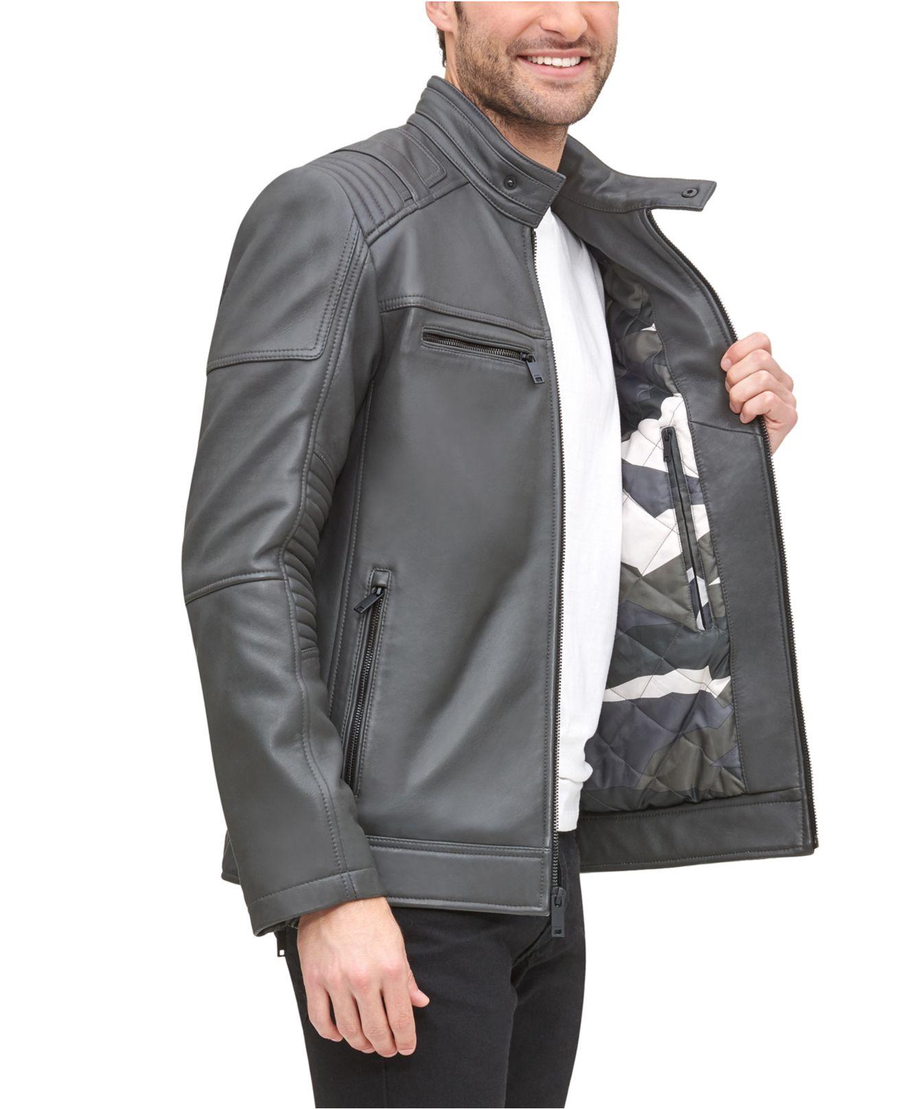 DKNY Leather Racer Jacket, Created For Macy's in Grey (Gray) for Men - Lyst