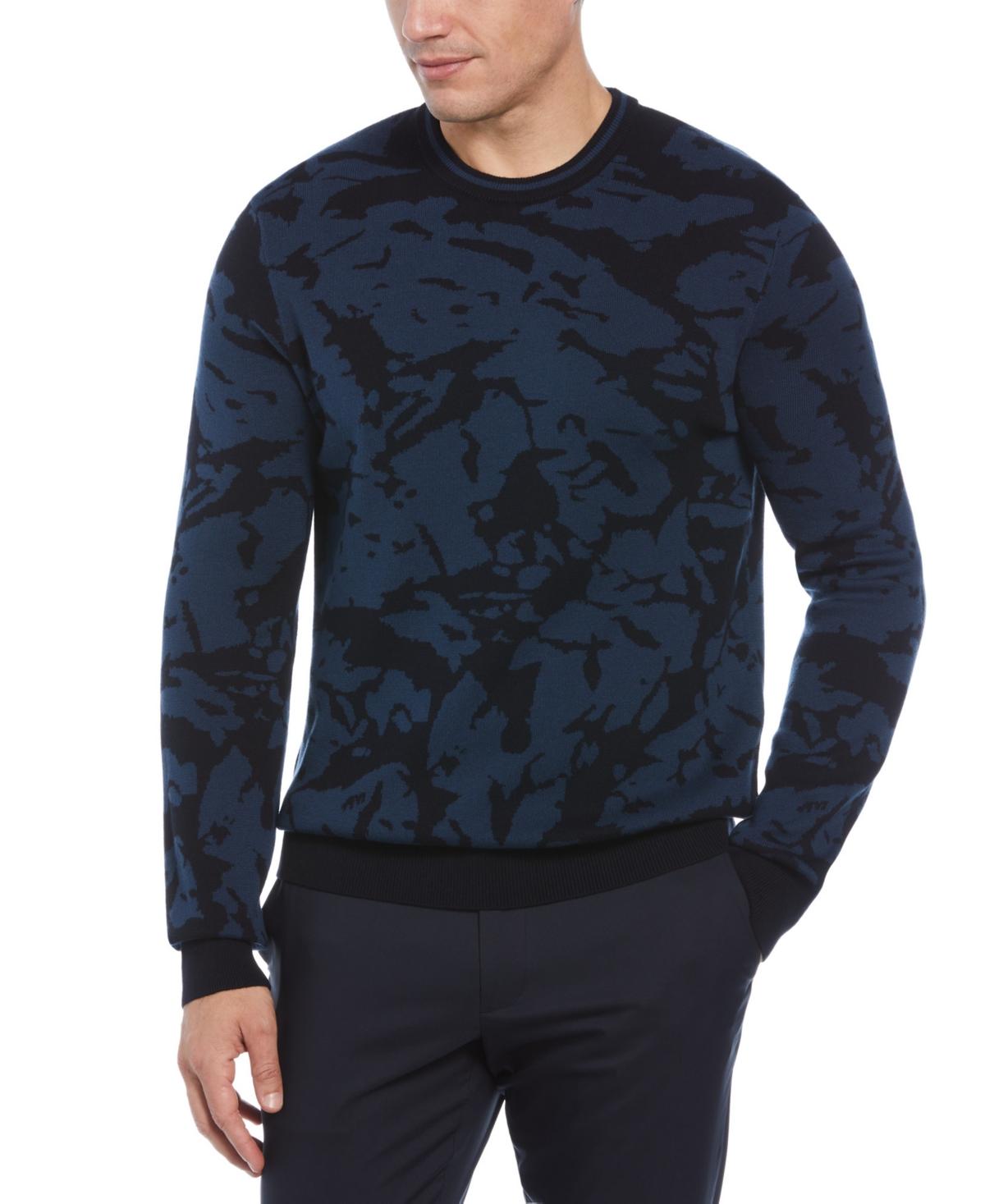Perry Ellis Jacquard Camo Crewneck Pullover Sweater in Blue for