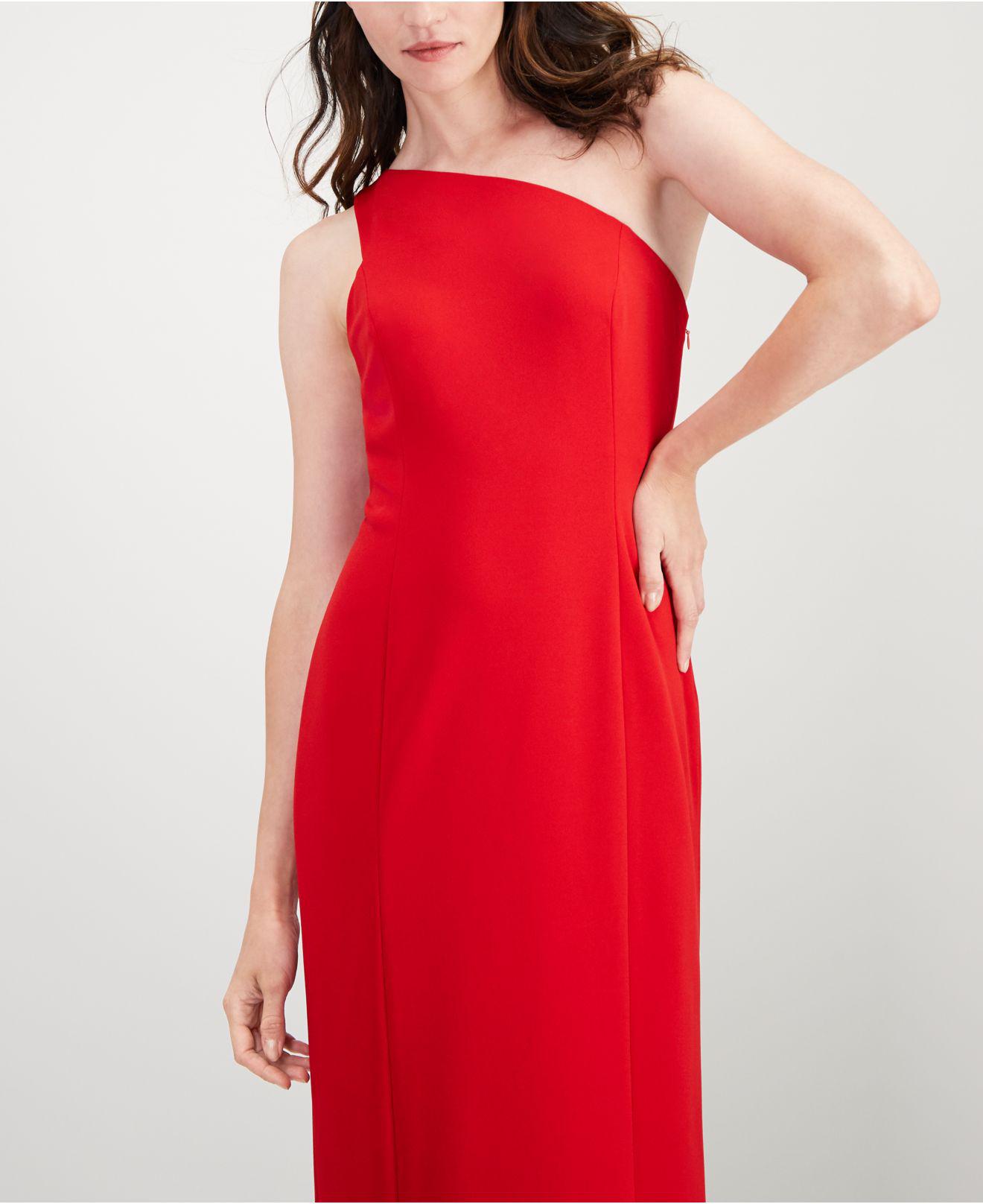 calvin klein red one shoulder dress