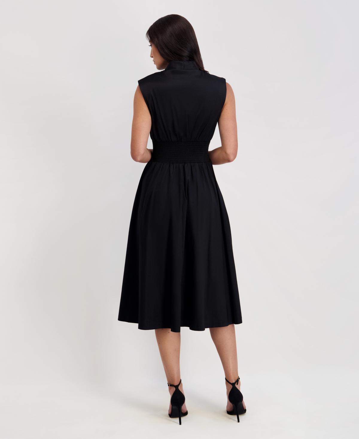 Kensie Taffeta V-neck Midi Dress in Black | Lyst