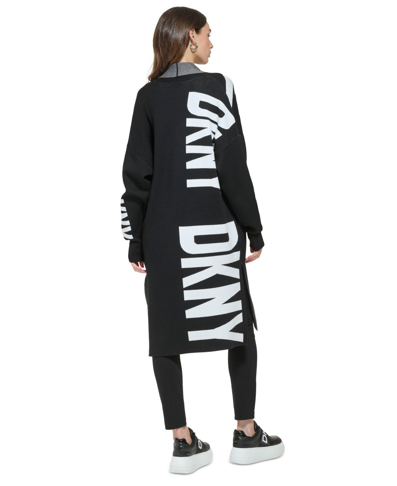 DKNY Oversized Logo-print Open-front Cardigan in Black | Lyst