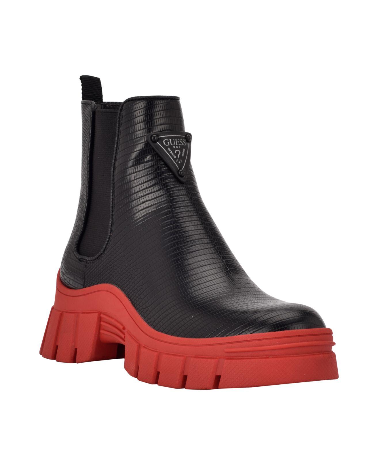 Guess Hestia Lug Sole Chelsea Booties in Red | Lyst