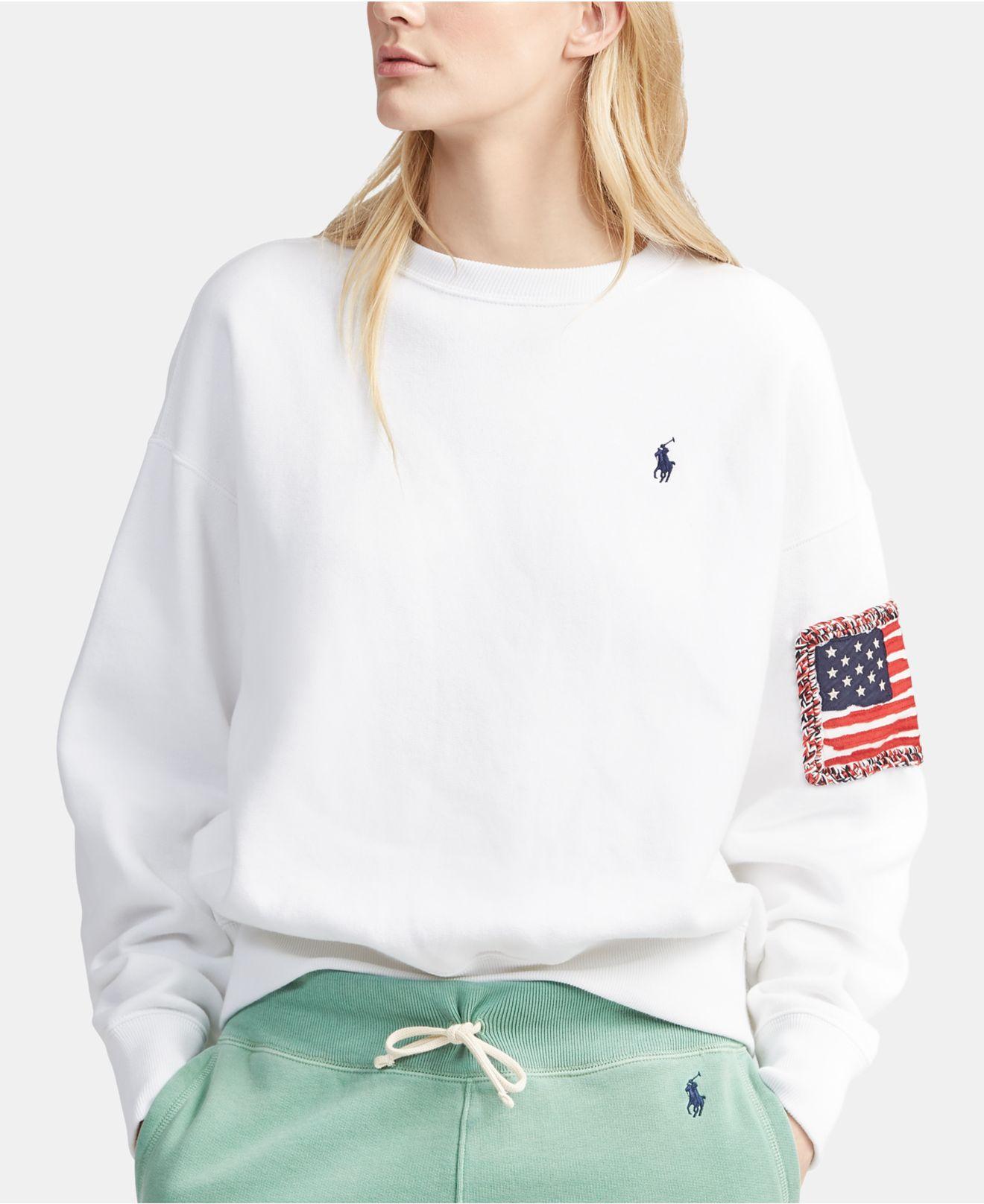 Polo Ralph Lauren Fleece Wo Long Sleeve Sweatshirt With Flag Decoration in  White - Lyst