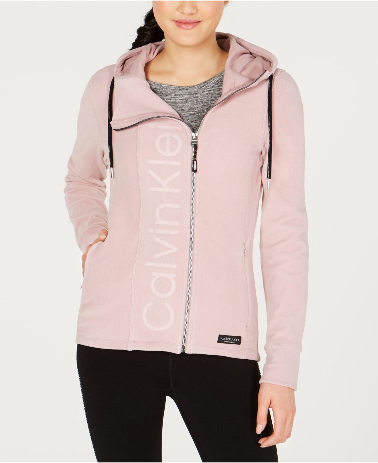 Calvin Klein Performance Asymmetrical-zip Logo Hooded Fleece Jacket in Pink  | Lyst