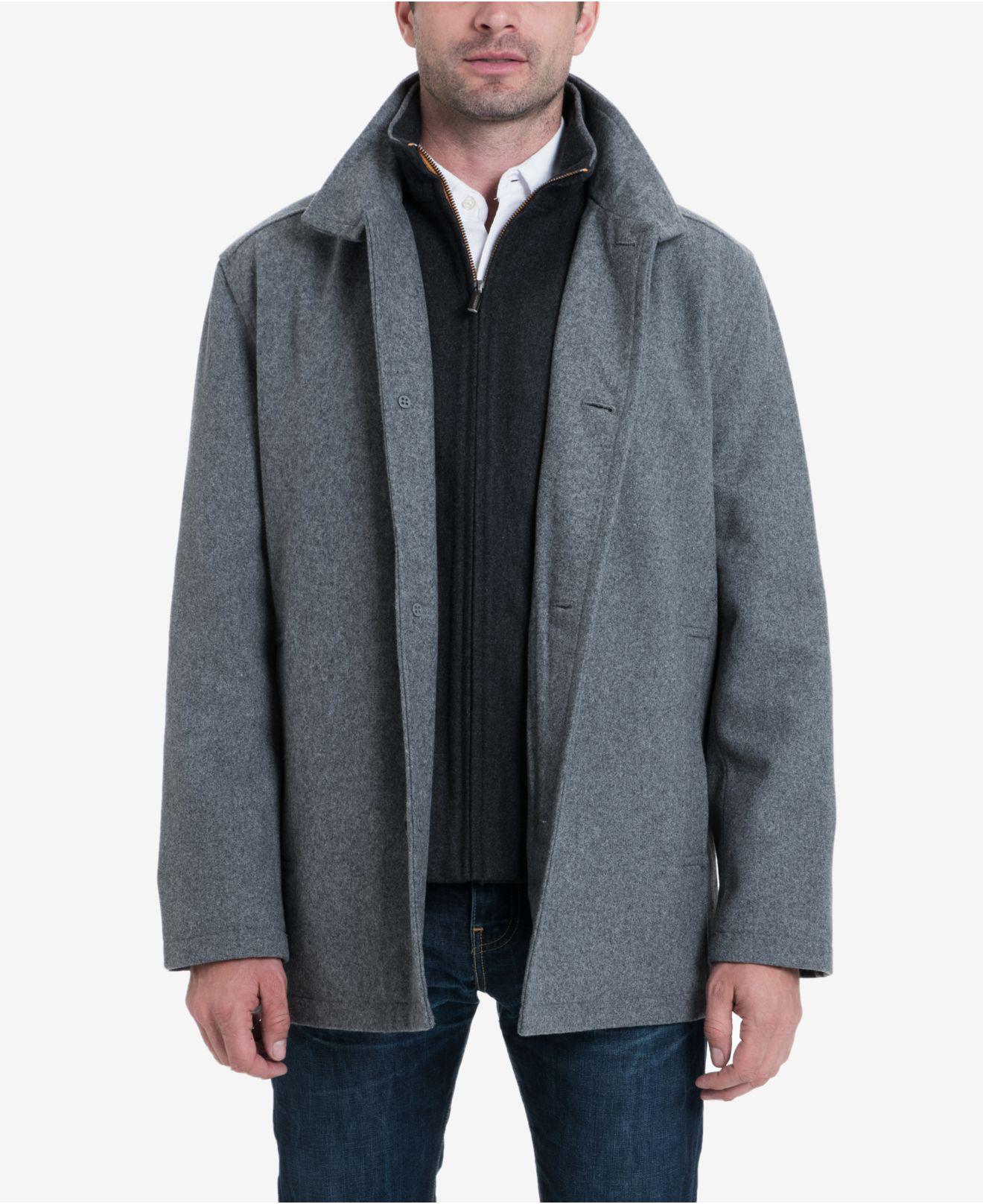 London Fog Big & Tall Wool Blend Standcollar Bib Car Coat in Gray for