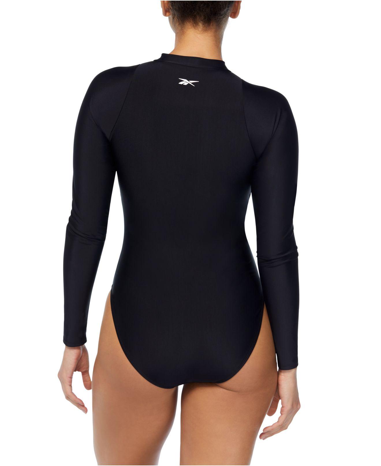 Reebok Long-sleeve Rashguard One-piece Swimsuit in Blue | Lyst