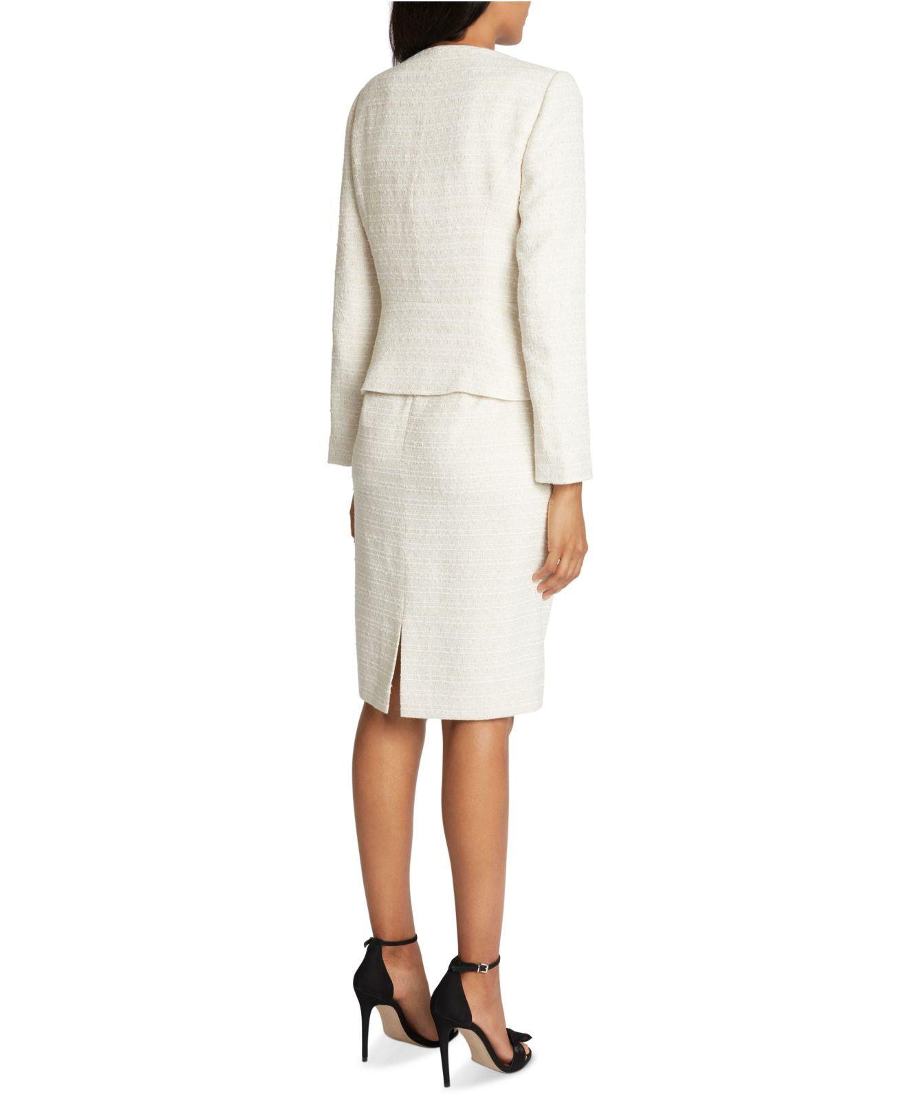 Tahari Tahari Collarless Faux-double-breasted Skirt Suit in White | Lyst