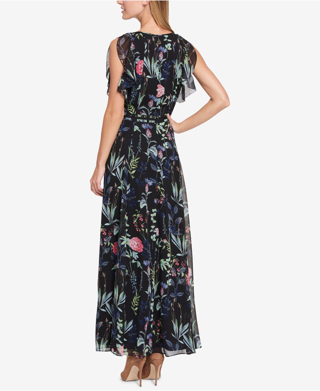 Tommy Hilfiger Synthetic Floral-print Maxi Dress in Black - Lyst