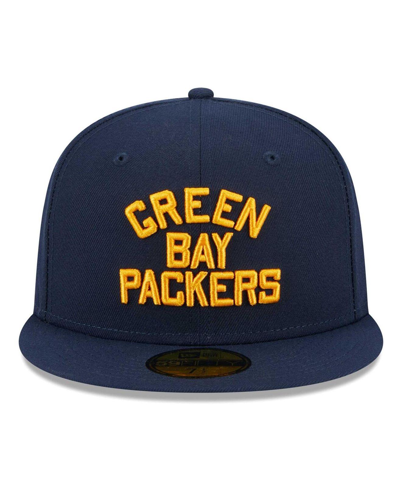 Green Bay Packers New Era Omaha Throwback 59FIFTY Fitted Hat - Navy