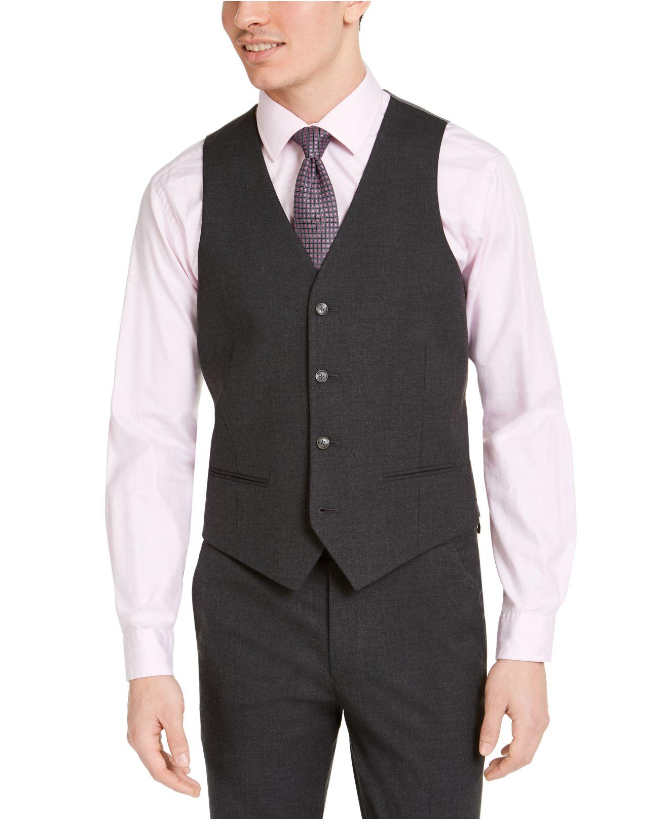 Alfani Synthetic Slim-fit Stretch Charcoal Solid Suit Vest, Created For ...