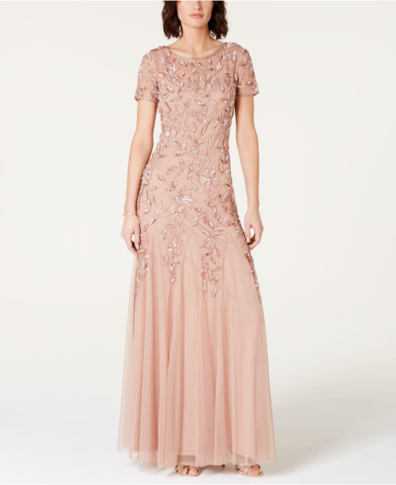 Adrianna Papell Chiffon Floral-design Embellished Gown in Rose Gold (Pink)  - Lyst