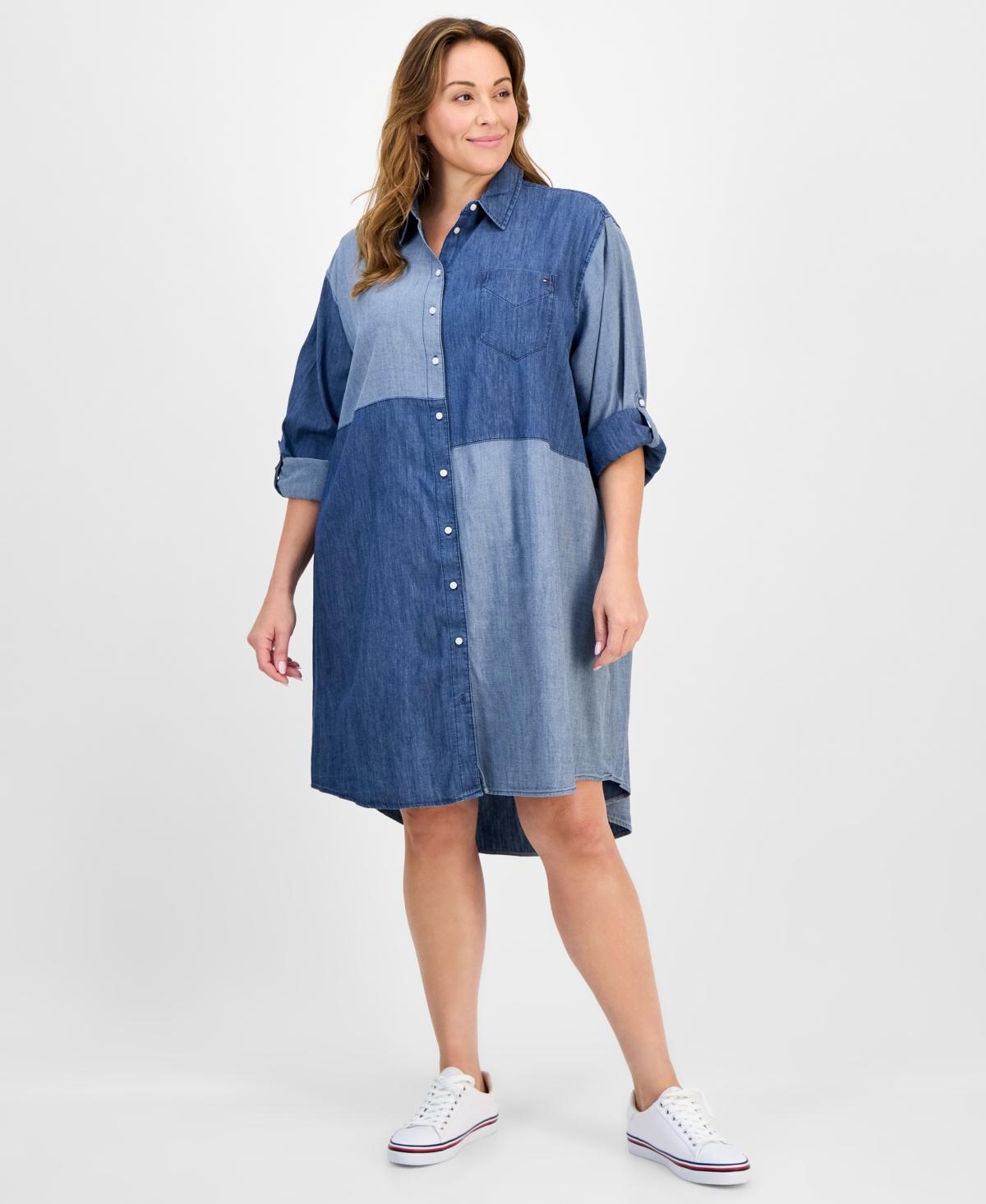 Tommy Hilfiger Plus Size Patchwork Chambray Shirtdress in Blue Lyst