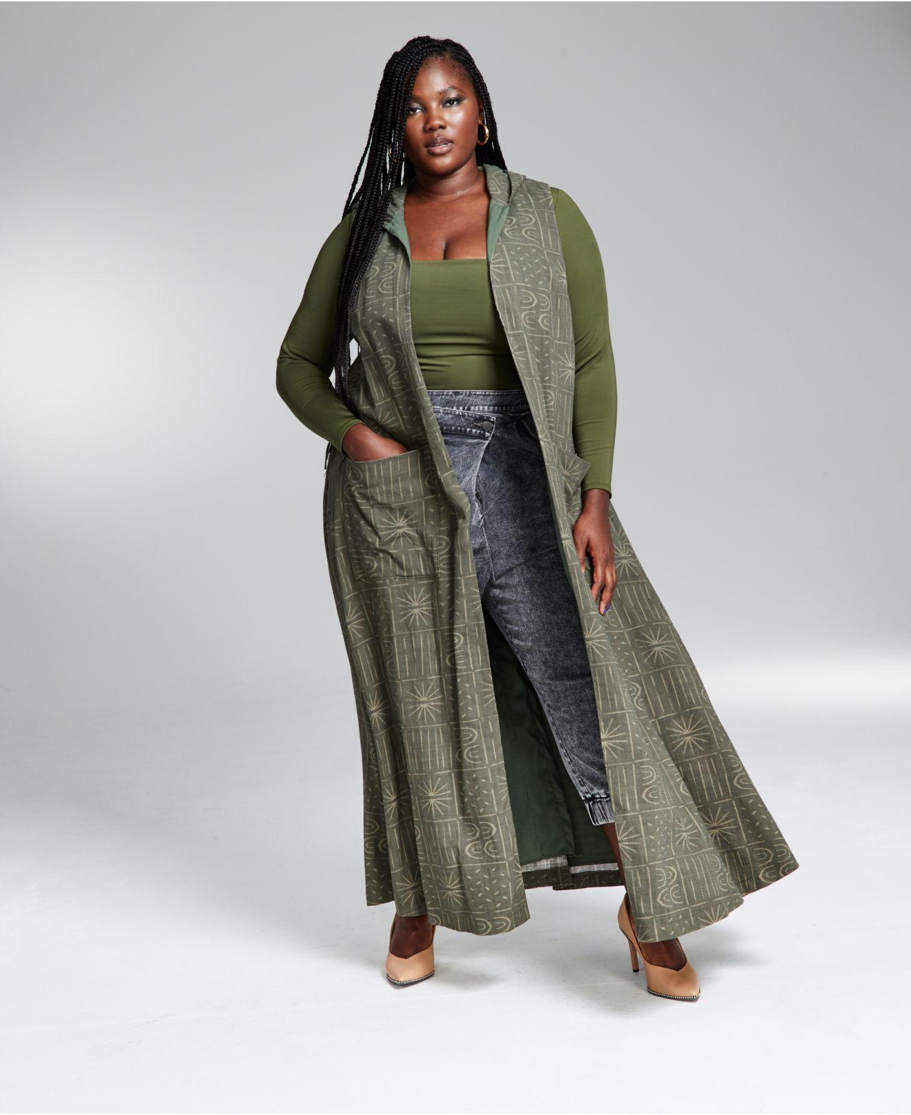 Bar Iii Googoo Atkins Trendy Plus Size Hoodie Duster Vest, Long-sleeve  Bodysuit & Harem Pants, Created For Macy's in Green