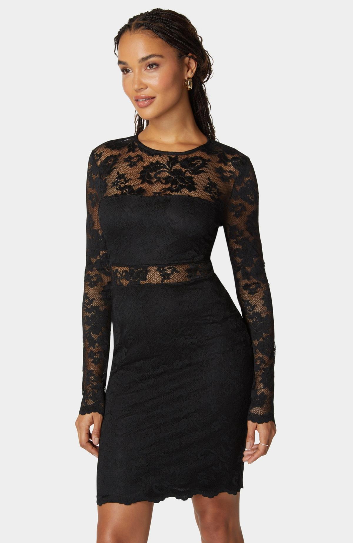Bebe Marseille Lace Long Sleeve Illusion Dress in Black | Lyst Bebe Marseille Lace Long Sleeve Illusion Dress in Black | Lyst