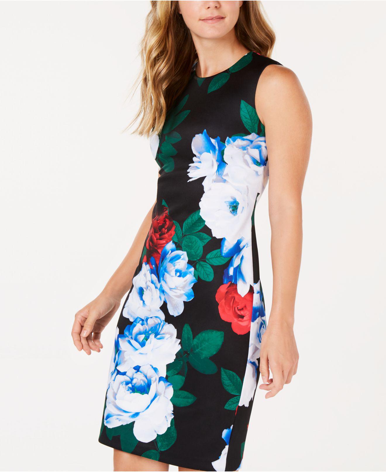 calvin klein black floral sheath dress