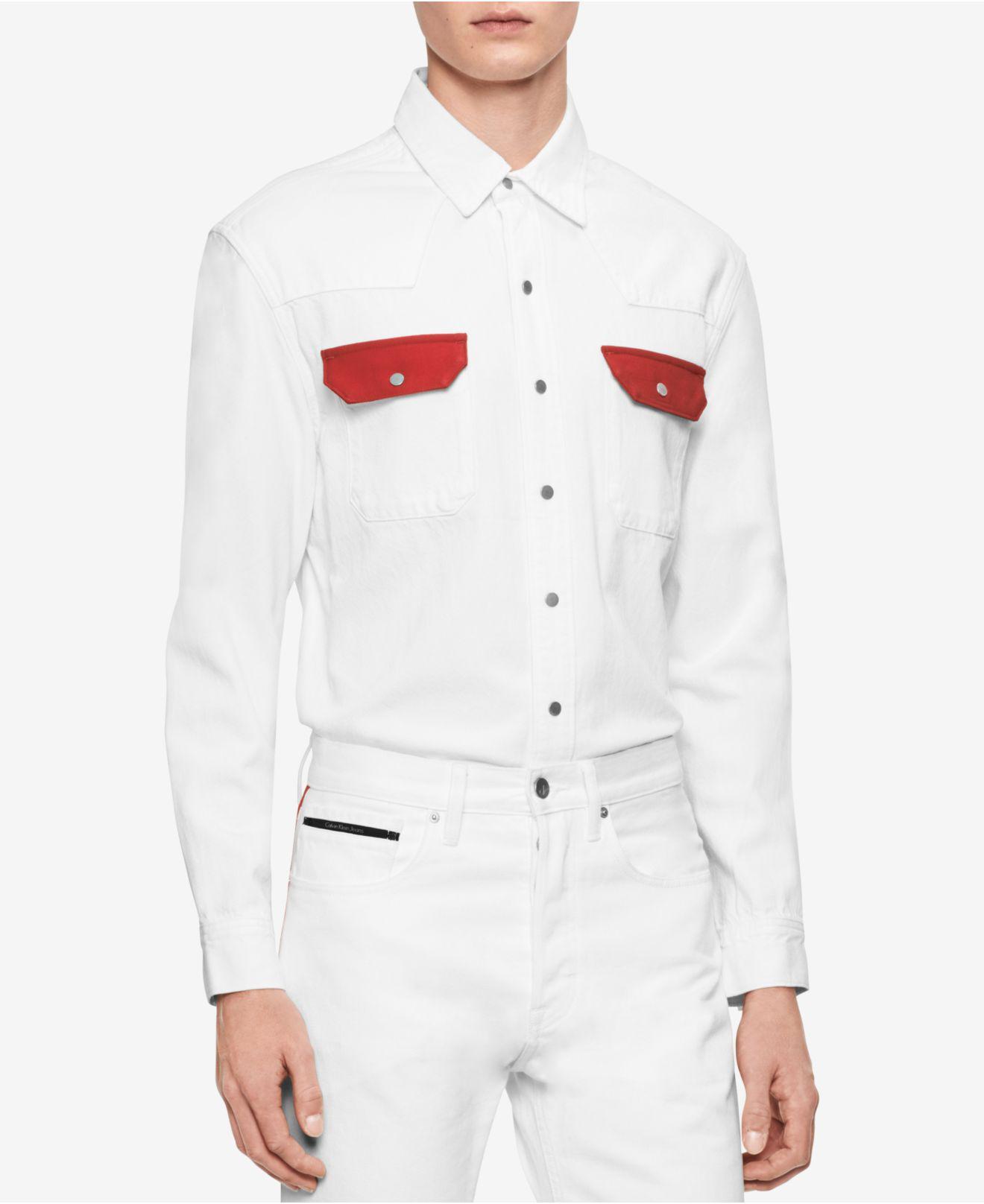 Calvin Klein Denim Archive Contrast Pocket Western Shirt in White 