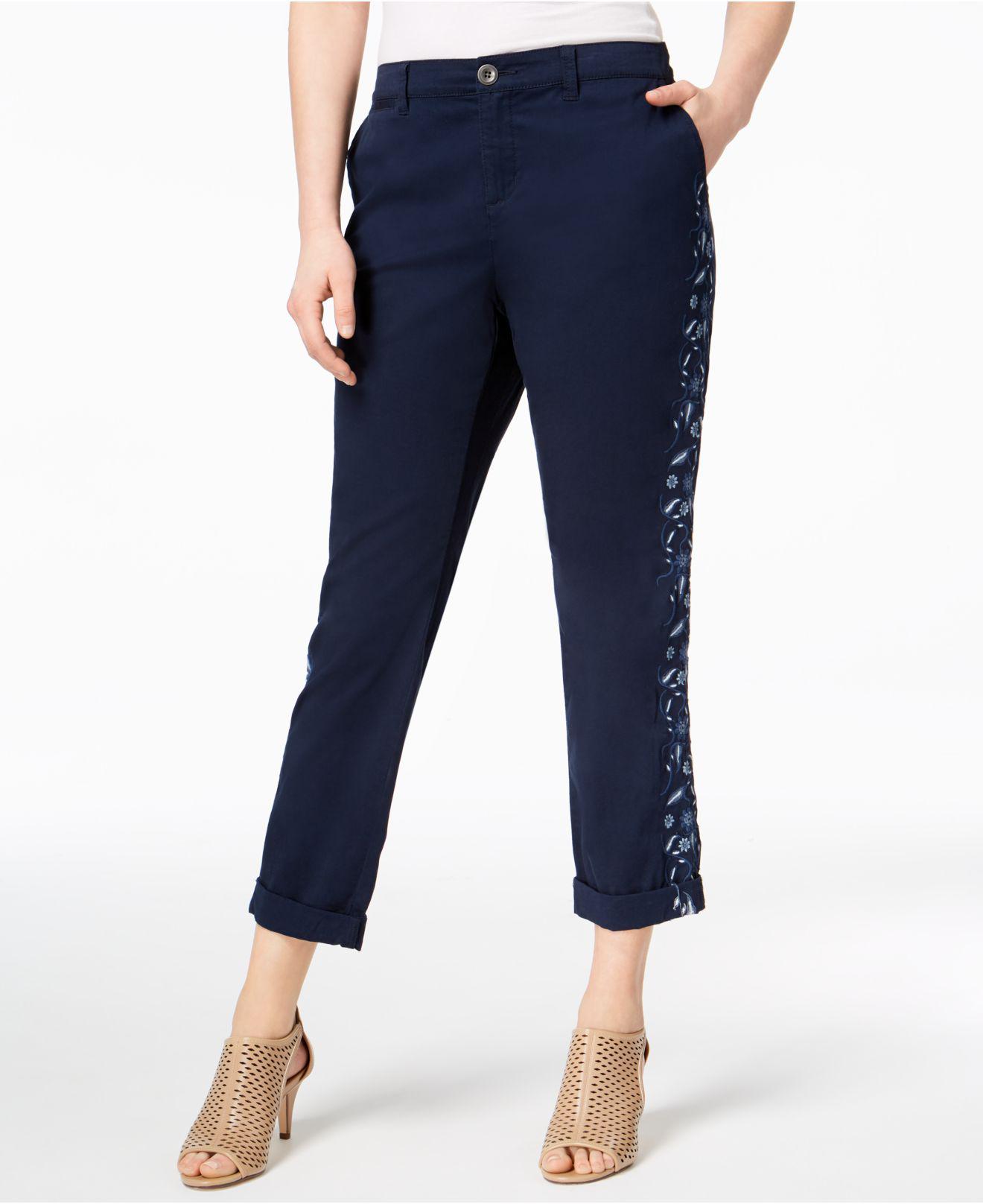 Style & Co. Cotton Embroidered Boyfriend Pants in Blue - Lyst