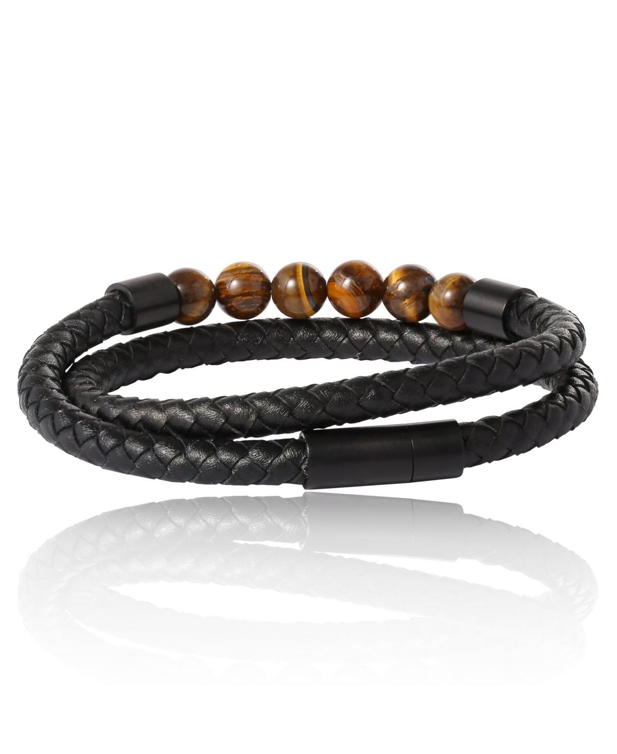 Lucky Brand Tiger S Eye Beaded And Leather Wrap Bracelet in Black