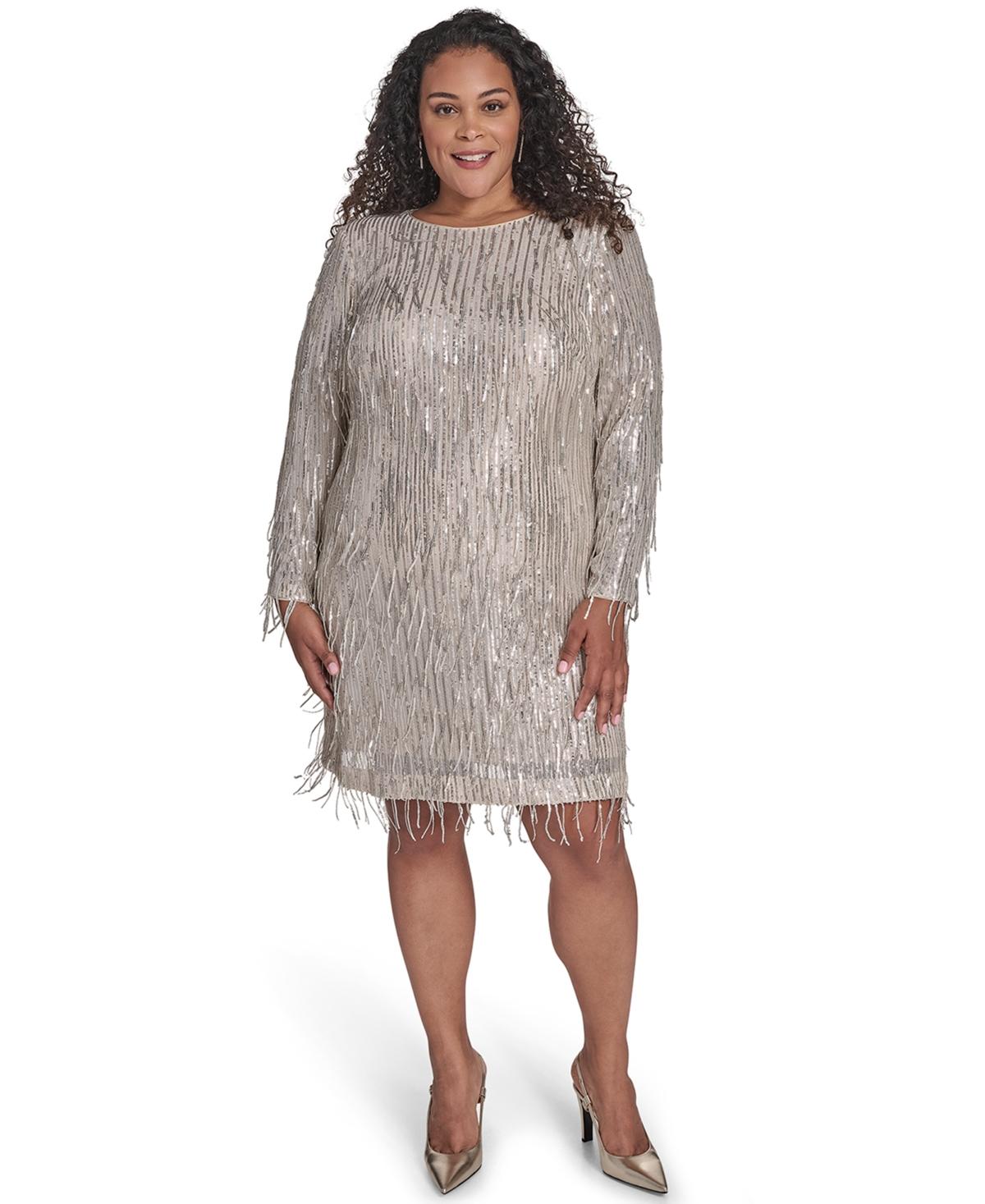 Eliza J Plus Size Long Sleeve Sequin Cocktail Dress in Gray | Lyst