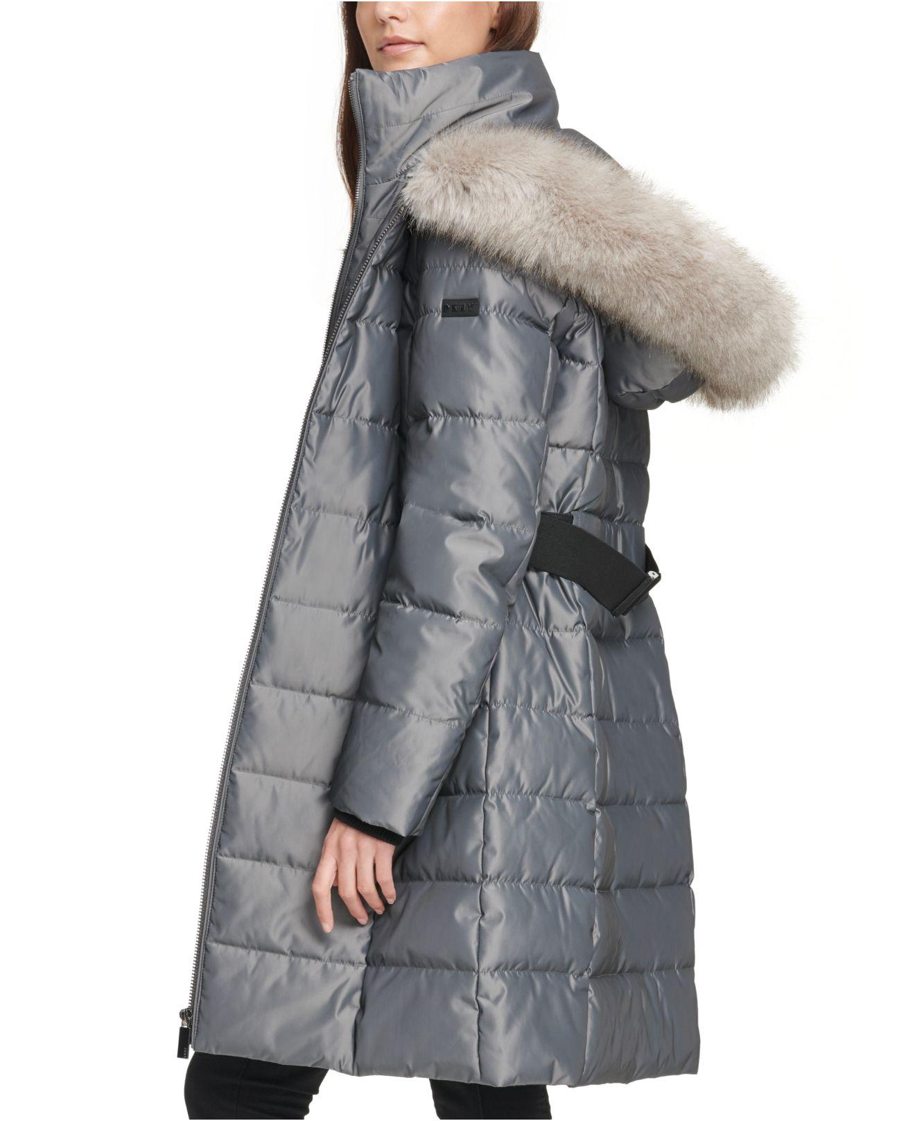 dkny hooded down and feather coat