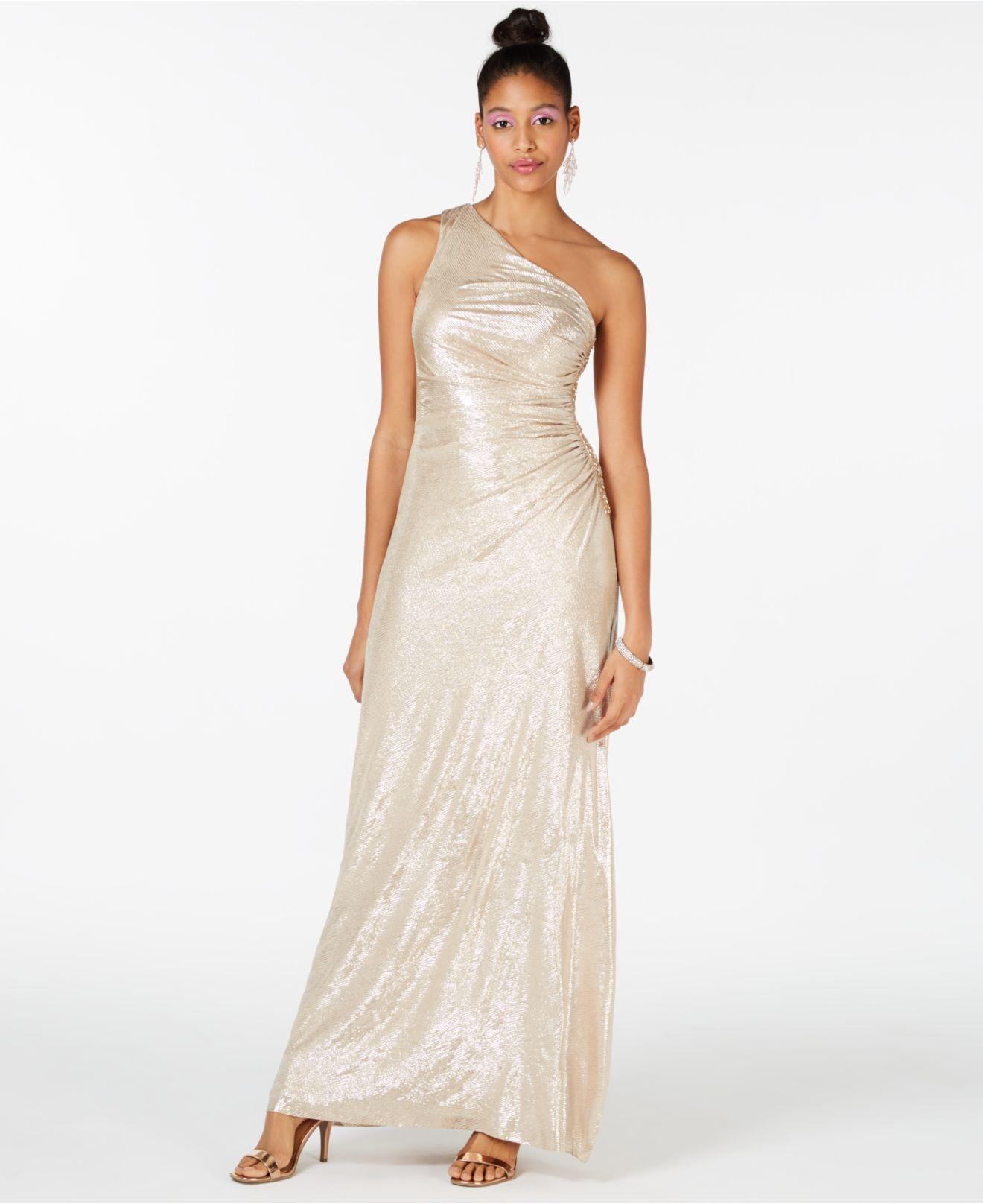Calvin Klein One-shoulder Metallic Gown | Lyst