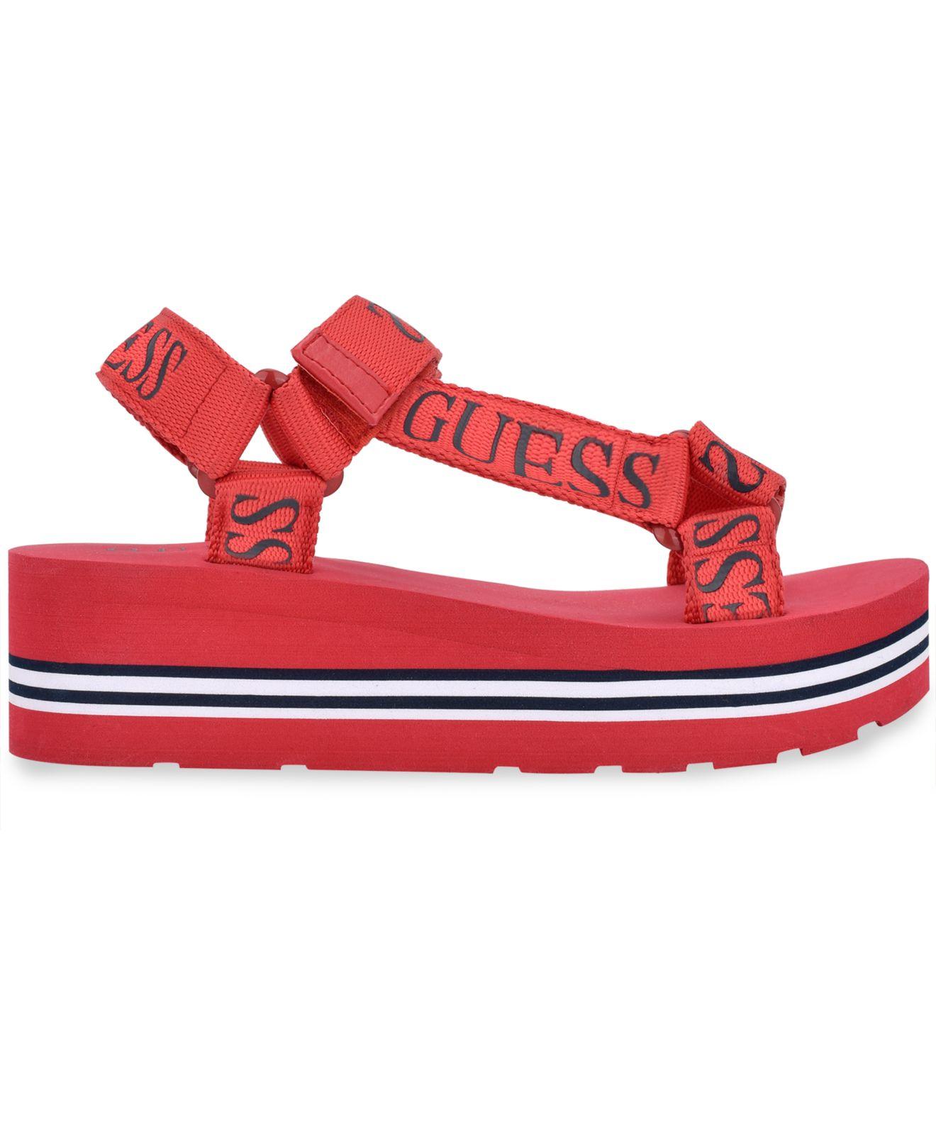 Guess Avin Strappy Platform Sandals in Red | Lyst