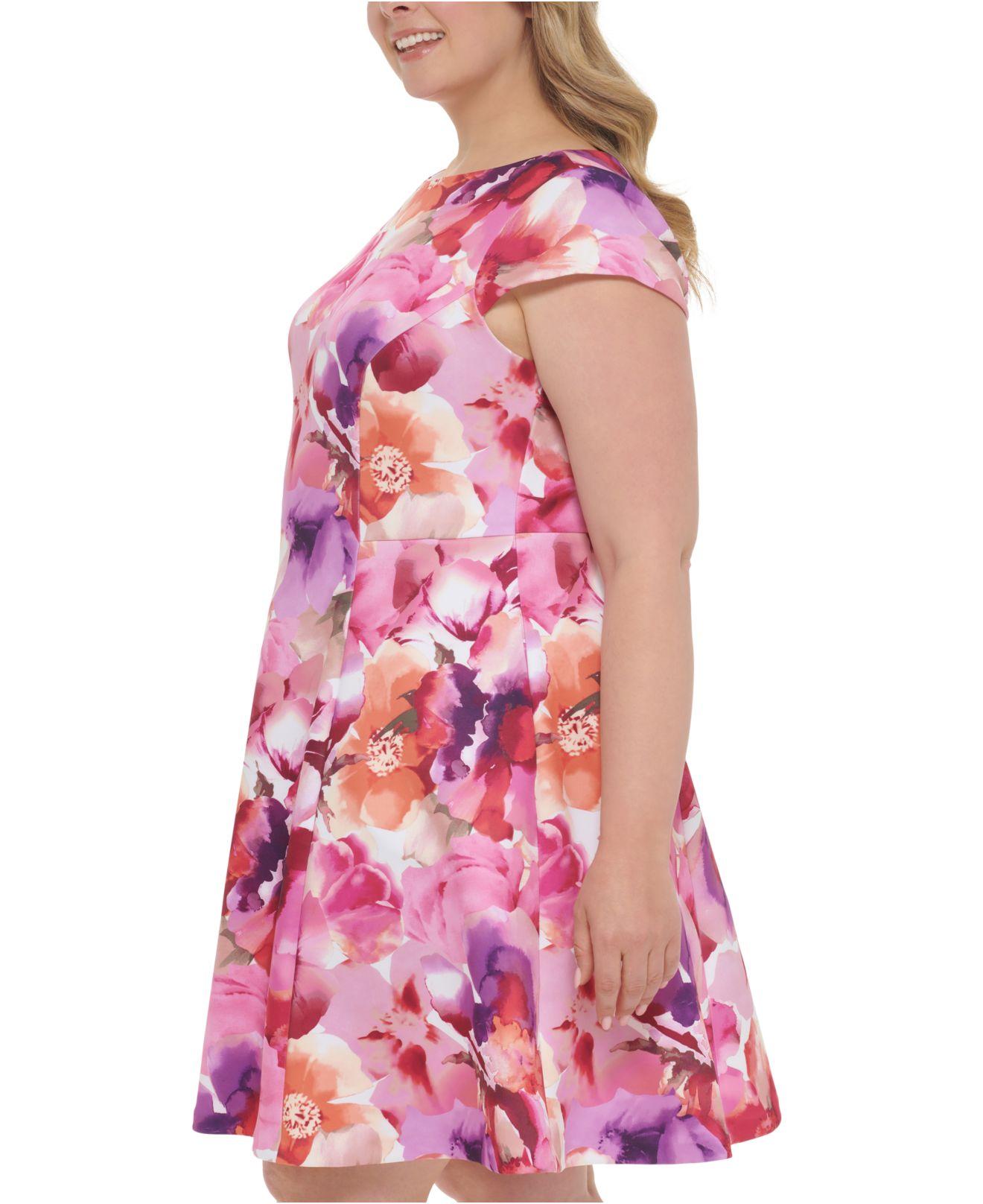 gateway gyldige Wetland Jessica Howard Plus Size Floral-print Cap-sleeve Fit & Flare Dress in Pink  | Lyst