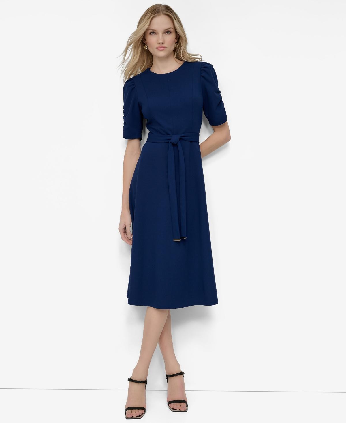 knee length dresses for ladies Belted Pleated Midi Dress | Fit and Flare main image 1