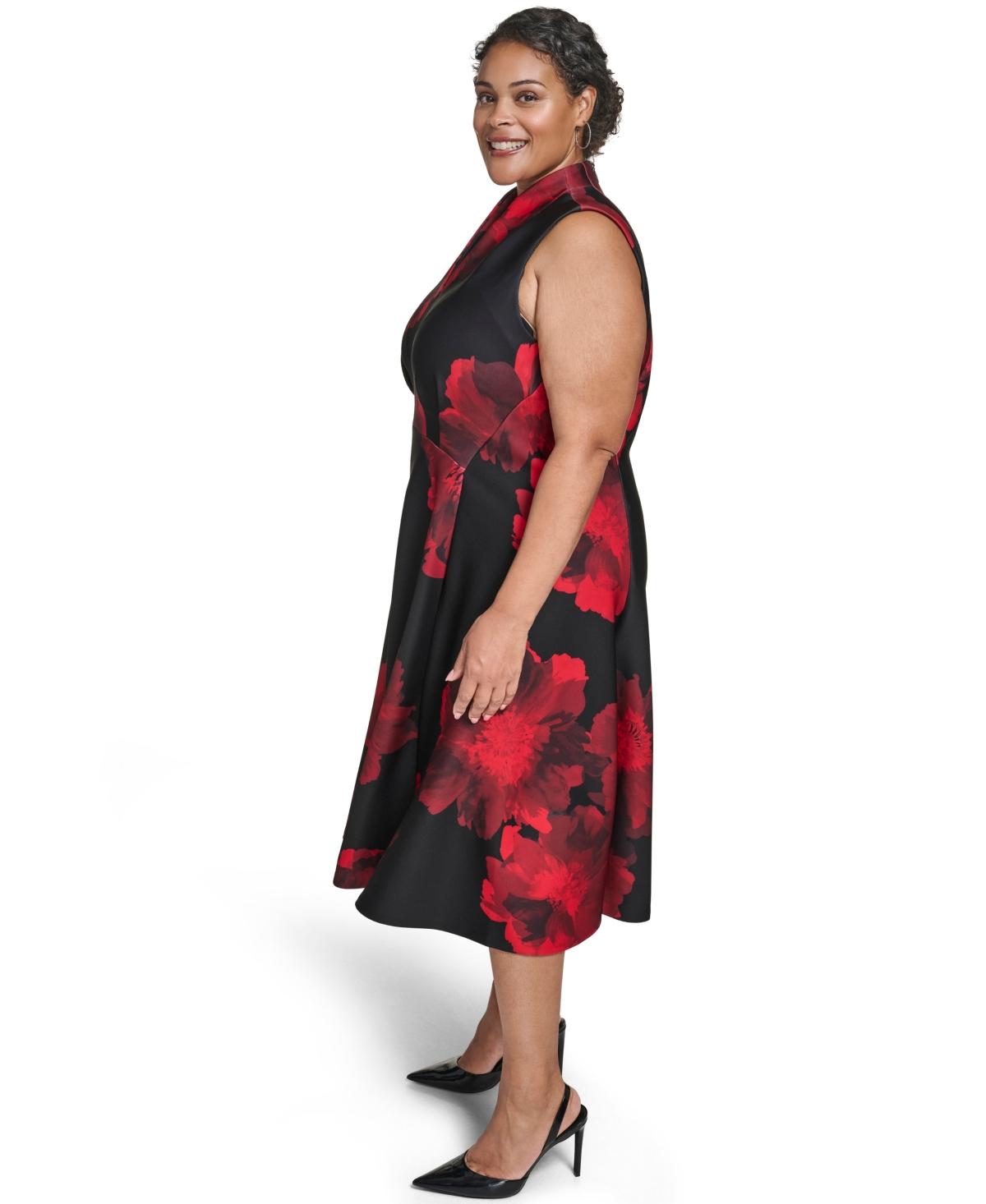 red and black calvin klein dress Calvin Klein Dress Womens 4 Red Black Fit & Flare Sleeveless Colorblock  Stripe