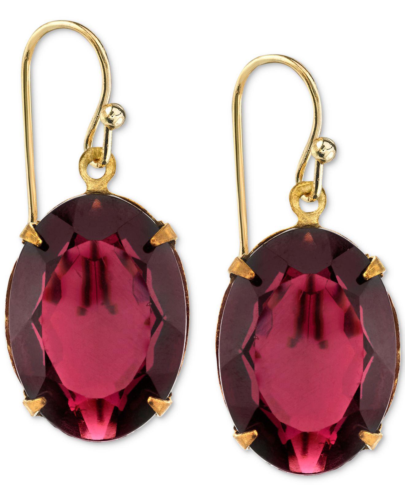 2028 Gold-tone Burgundy Crystal Drop Earrings in Metallic - Lyst