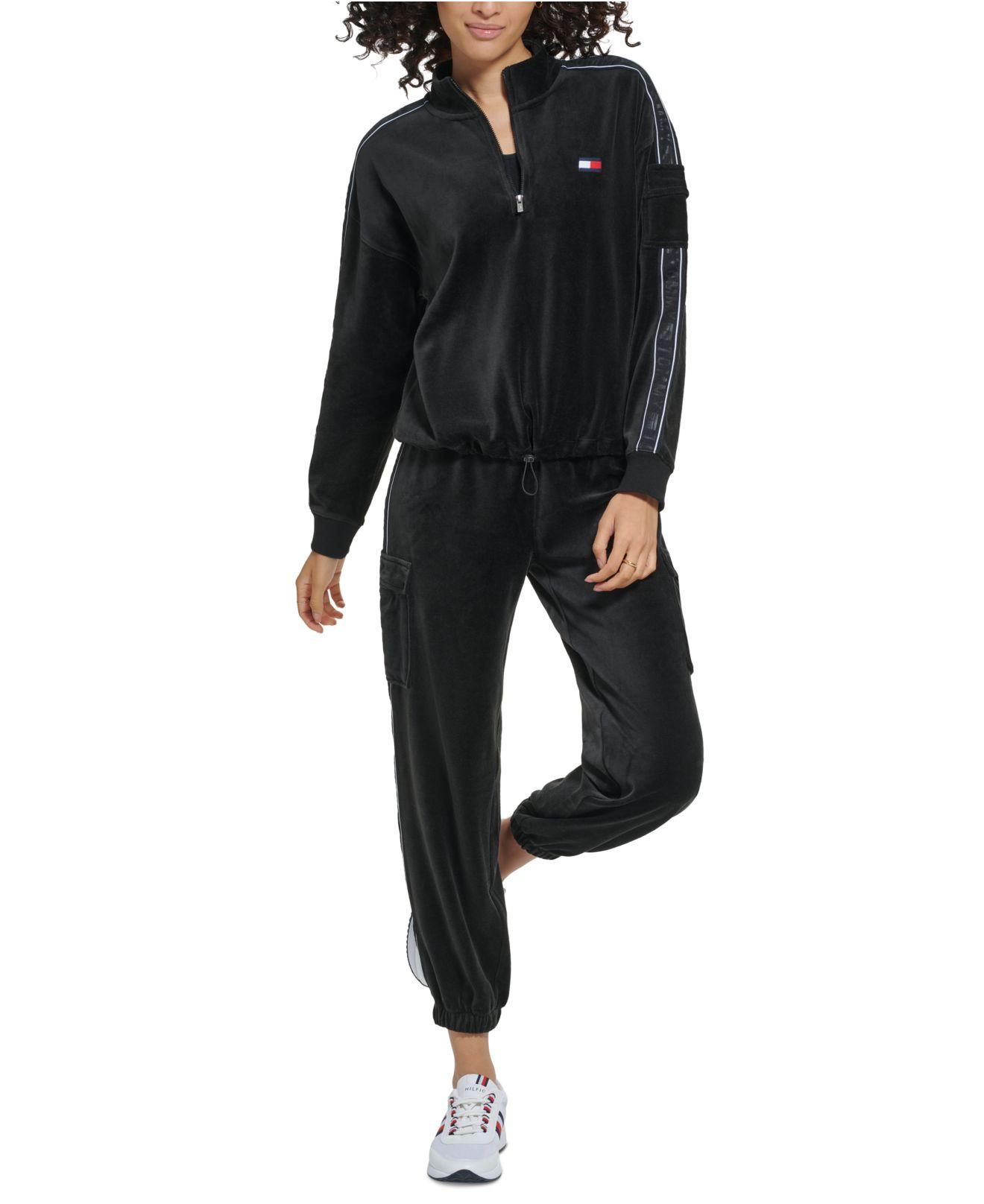 Tommy Hilfiger Velour Cropped Half-zip Pullover in Black | Lyst