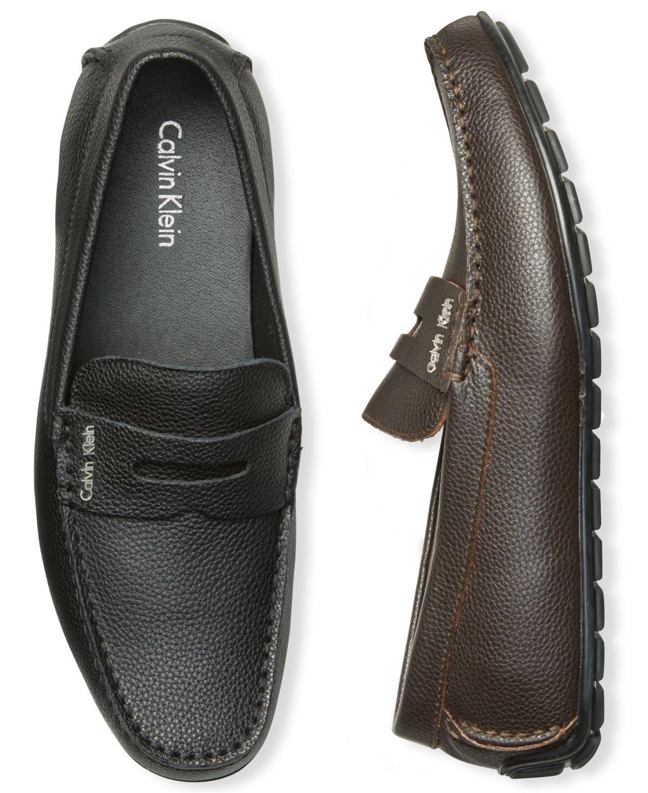 CALVIN KLEIN 205W39NYC Men's Ivan Tumbled Leather Penny Driver Loafers in  Brown for Men | Lyst