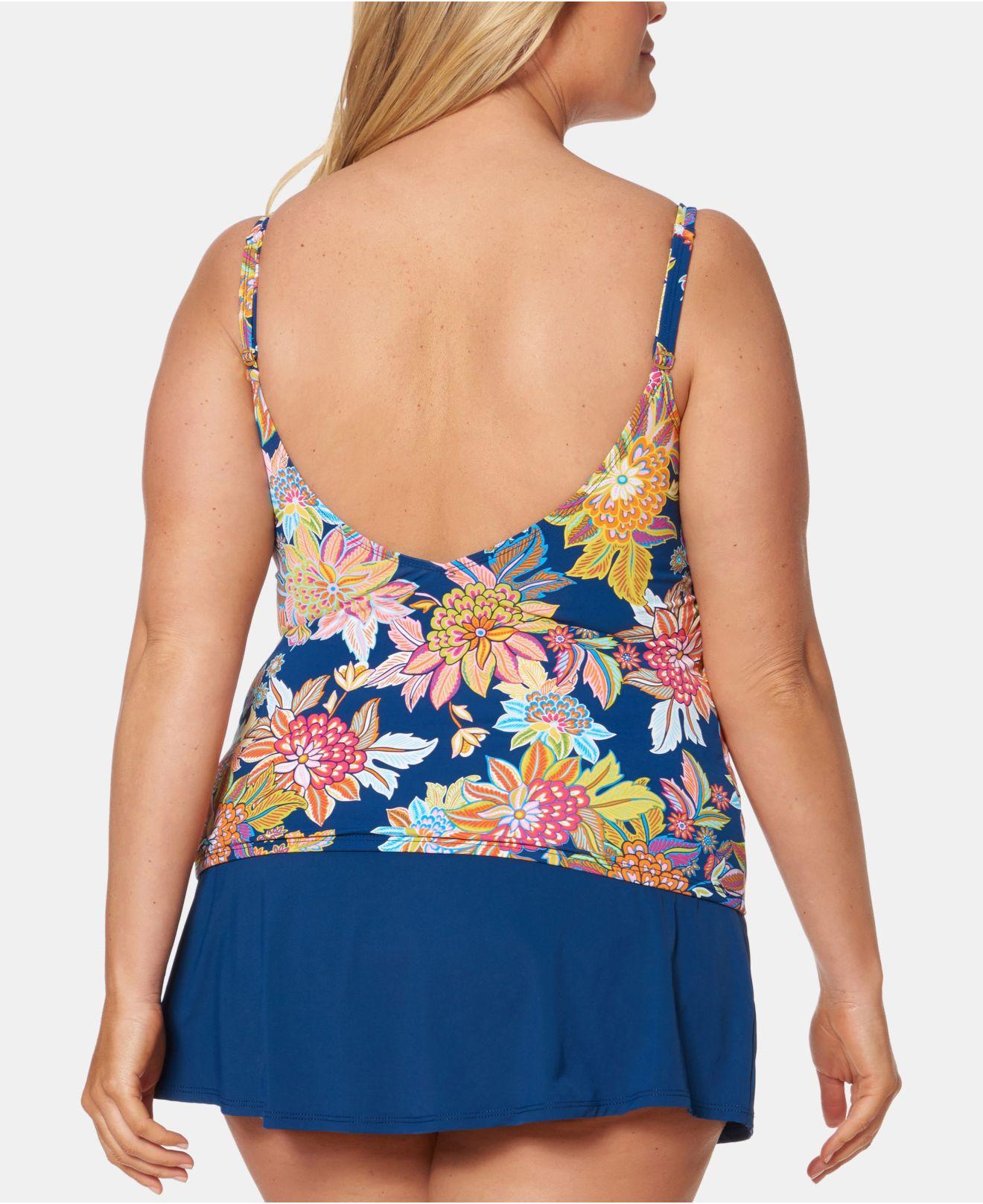 Bleu Rod Beattie Synthetic Plus Size Floral Printed Tankini Top in Navy ...