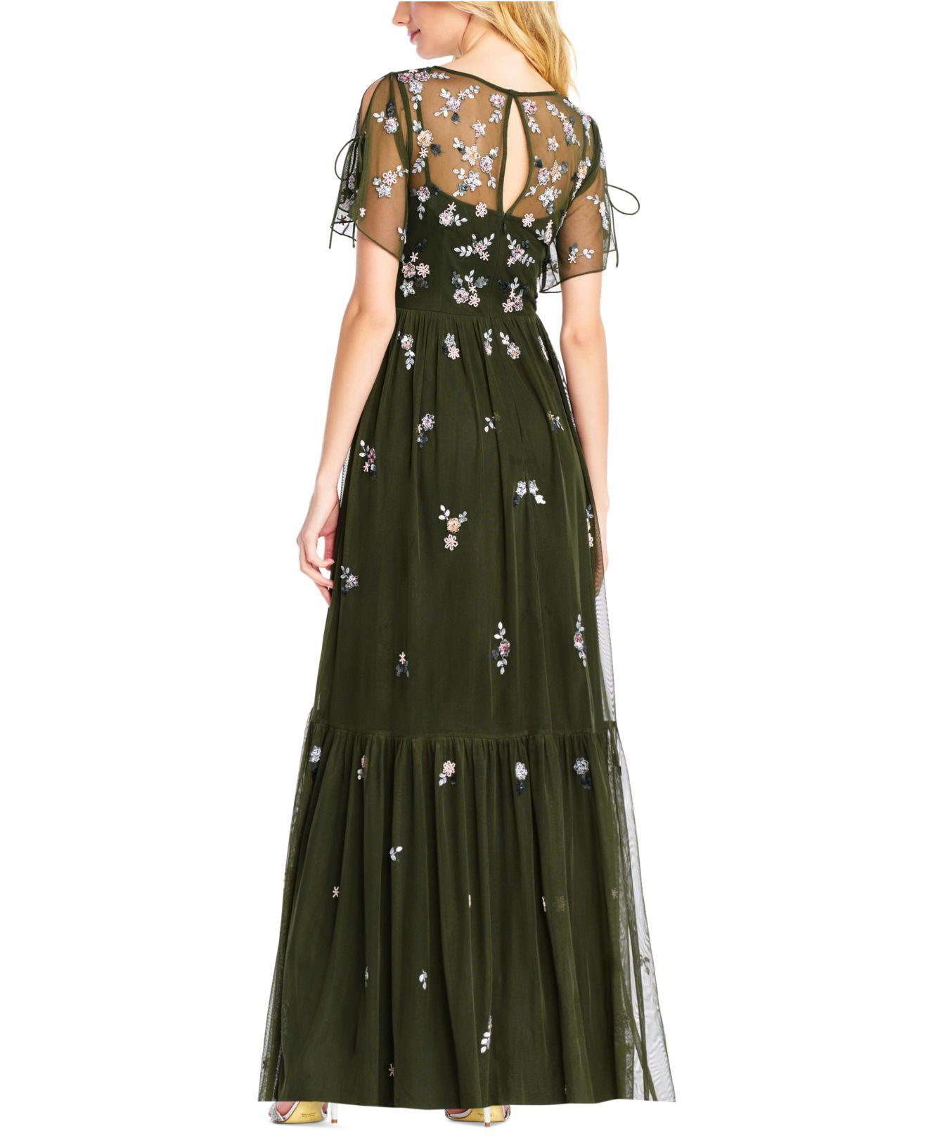 Adrianna Papell Boho Beaded Mesh Gown in Green | Lyst