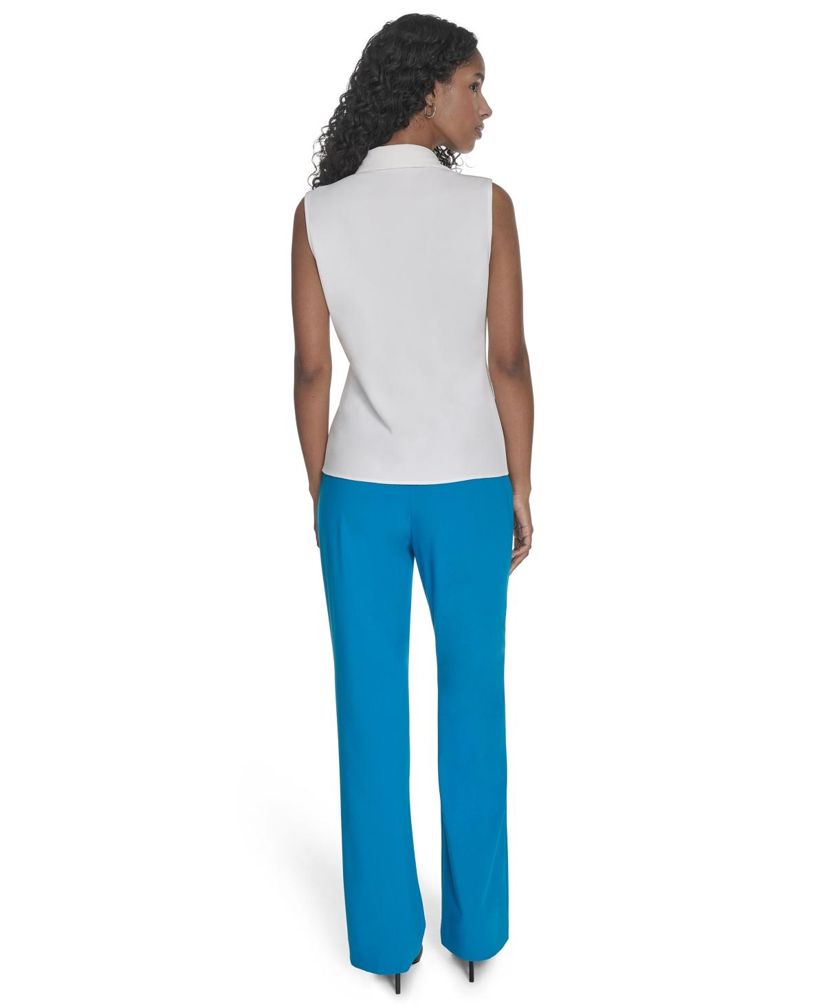 売れ筋商品|||カルバンクライン カットソー トップス レディース Petite Collared Twist-Front Sleeveless Shirt White Calvin Klein Petite Collared Twist-front Sleeveless Shirt in