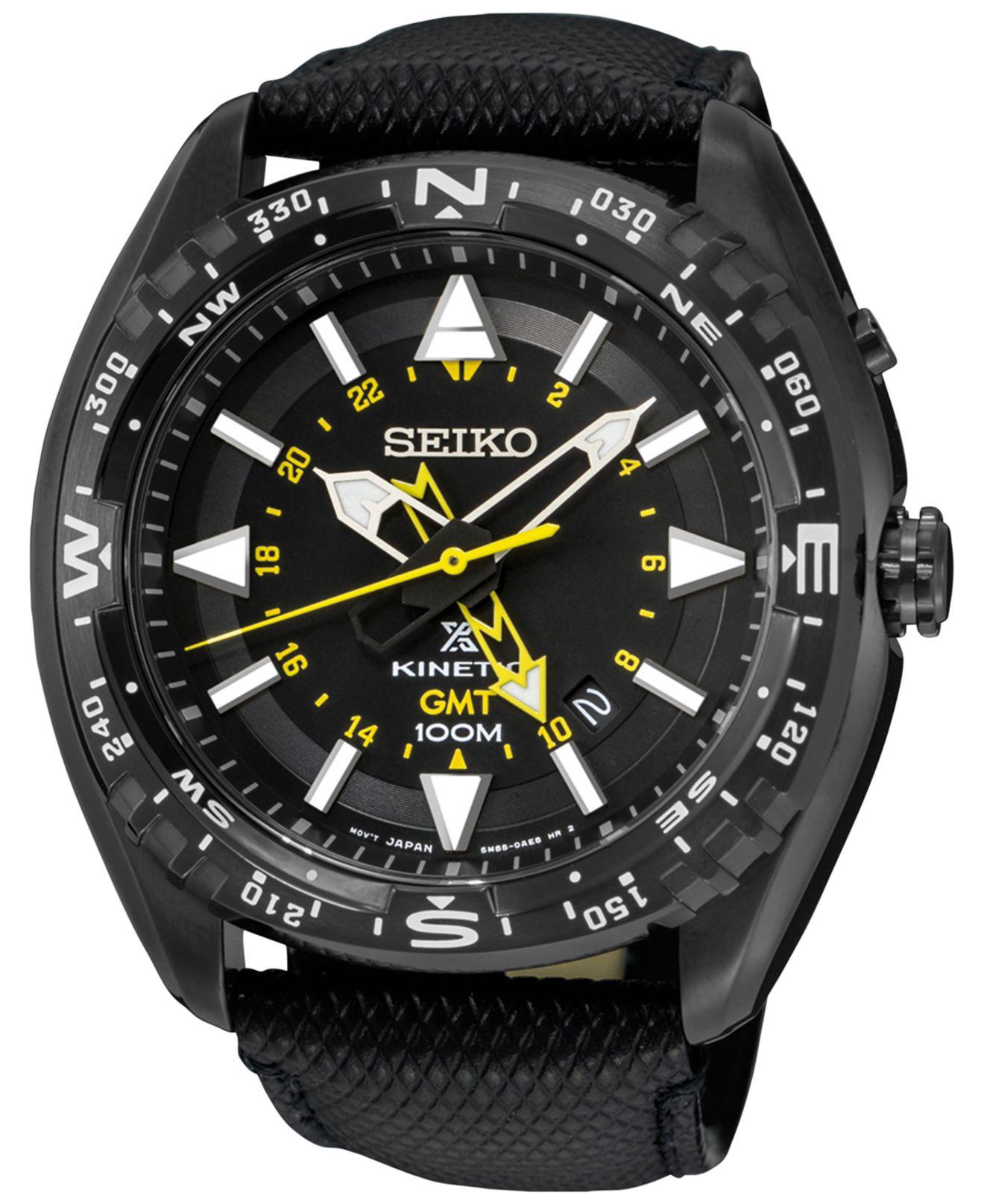 Seiko Prospex Kinetic Gmt Black Leather Strap Watch 46mm Sun057 for Men |  Lyst