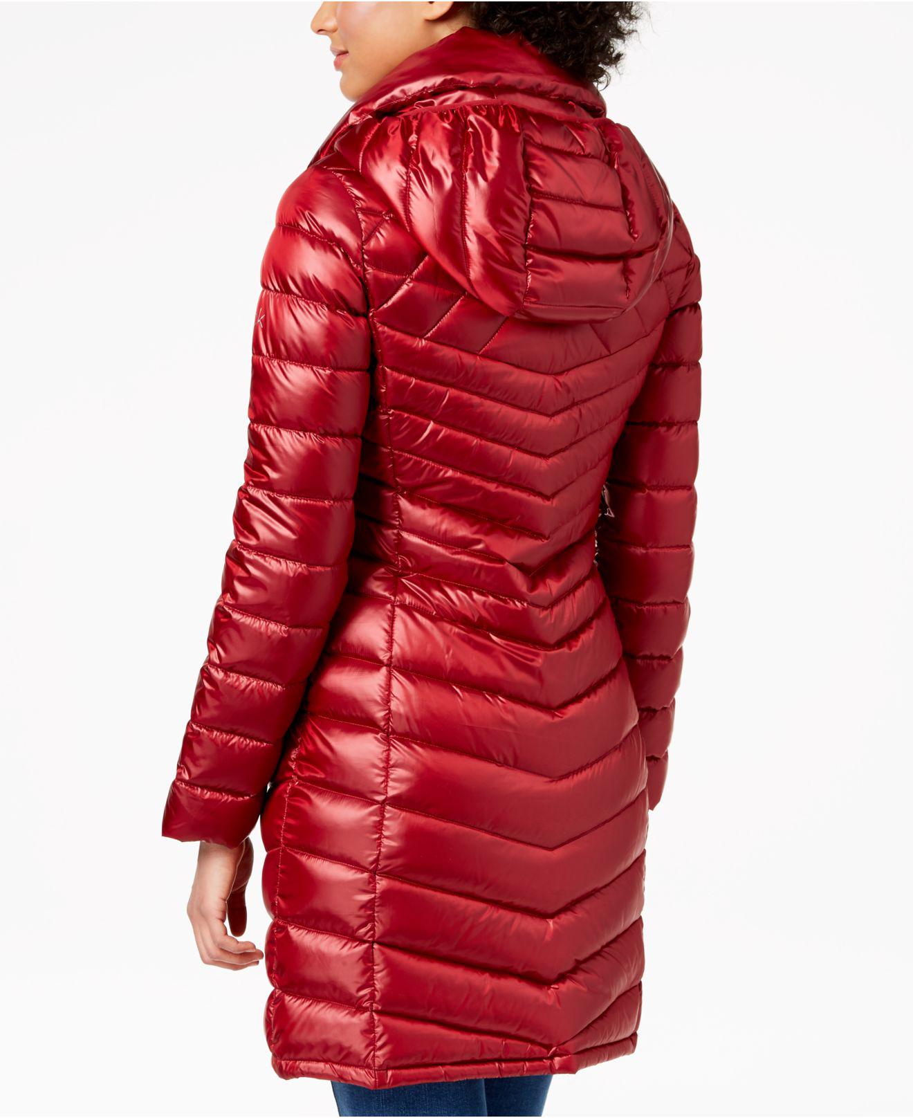 calvin klein red puffer coat
