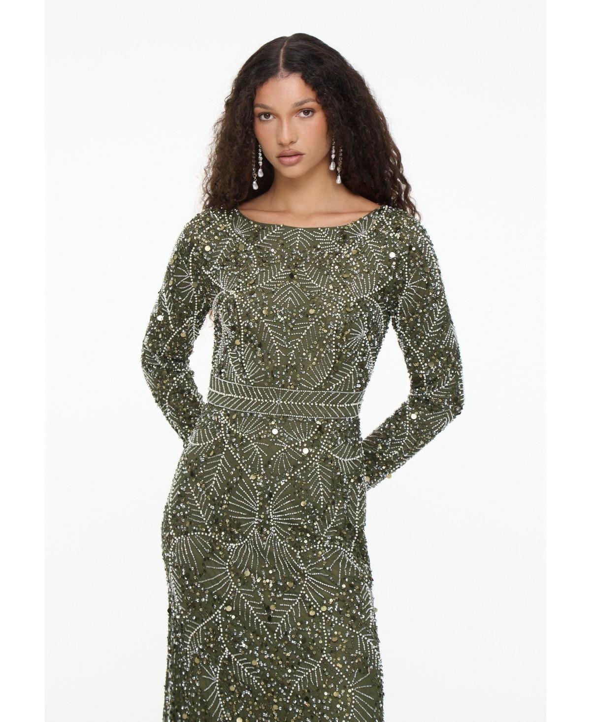 strapless open back dress Luxury Lime Green Beaded Long Sleeve Evening Dress SS110 Lime Green / 6 main image 1