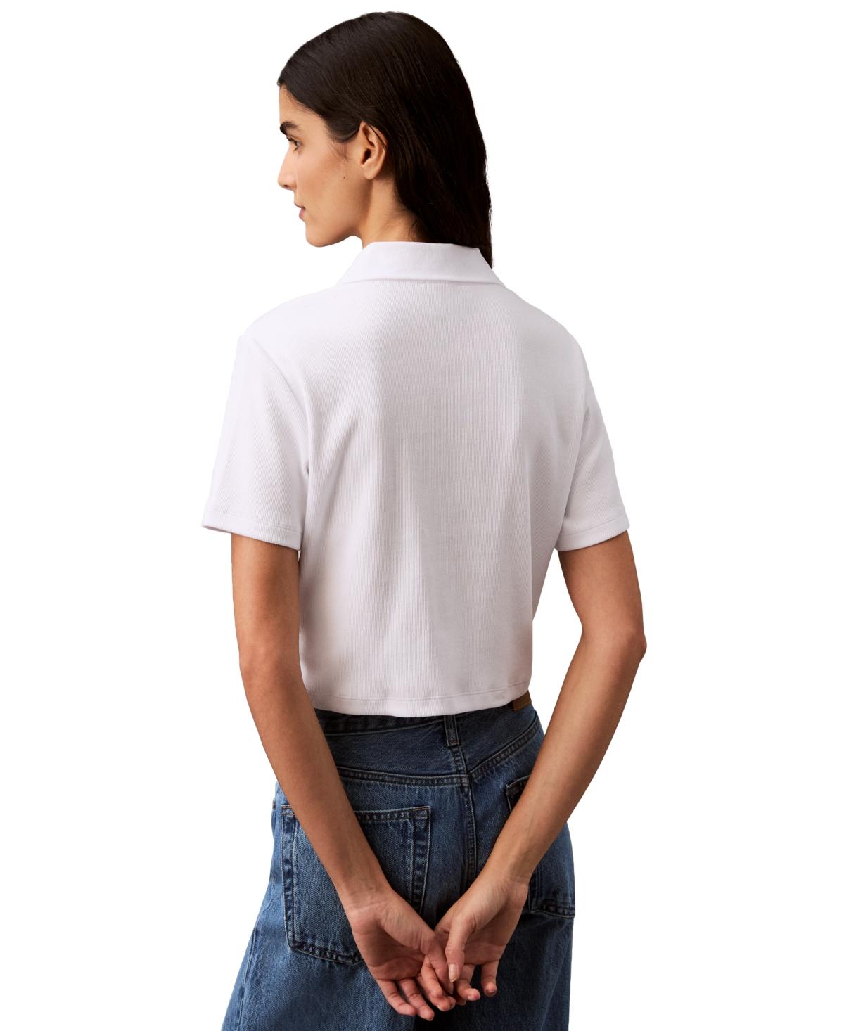 売れ筋商品|||カルバンクライン カットソー トップス レディース Women's Ribbed Monogram-Logo Polo Top Brilliant White Ribbed Cotton Logo Tank Top | Calvin Klein