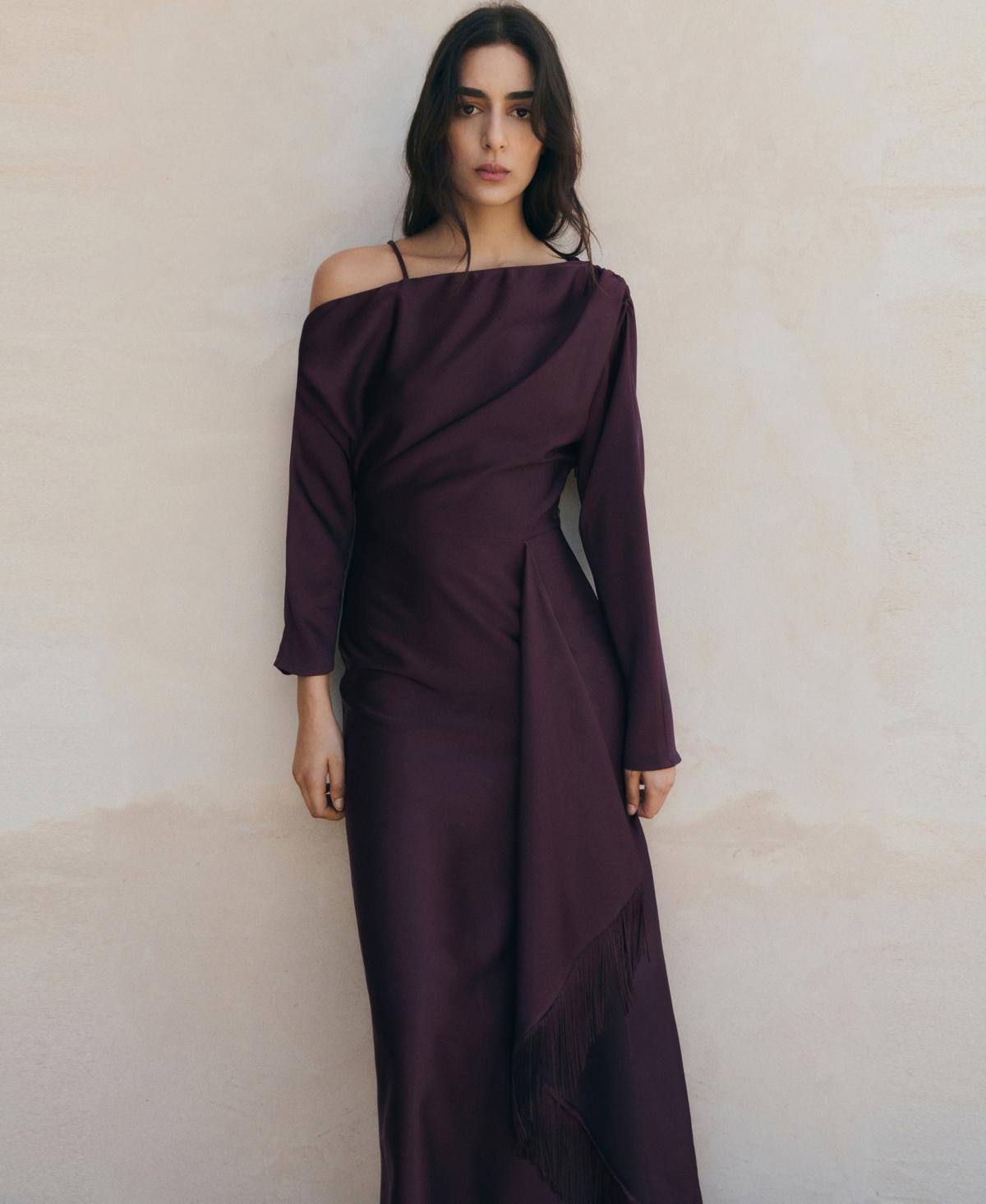 mango ruffle purple dress Ruffled chiffon dress - Women