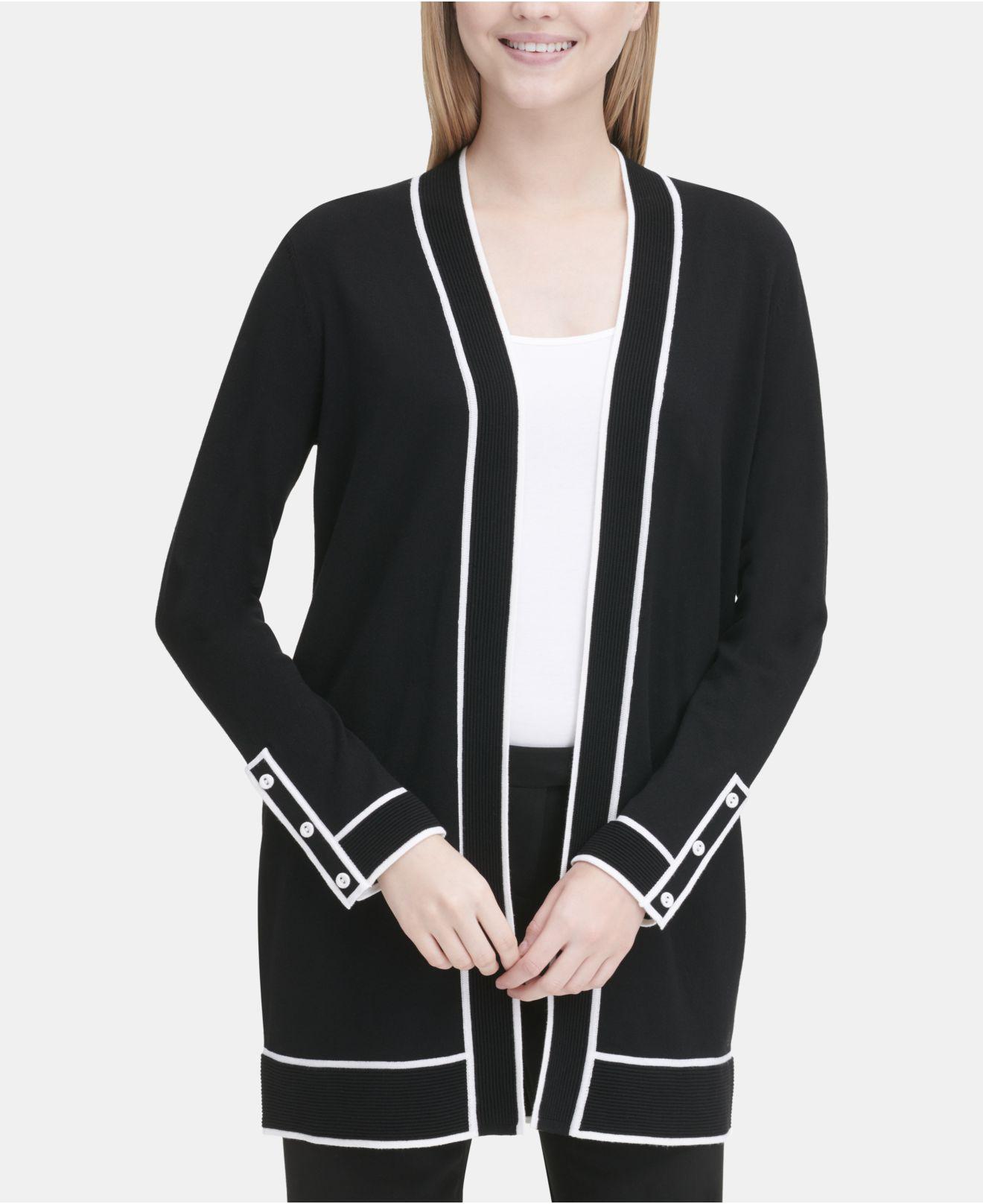 Calvin Klein Synthetic Cardigan With Rib Detail And Piping in Black/White  Combo (Black) - Lyst