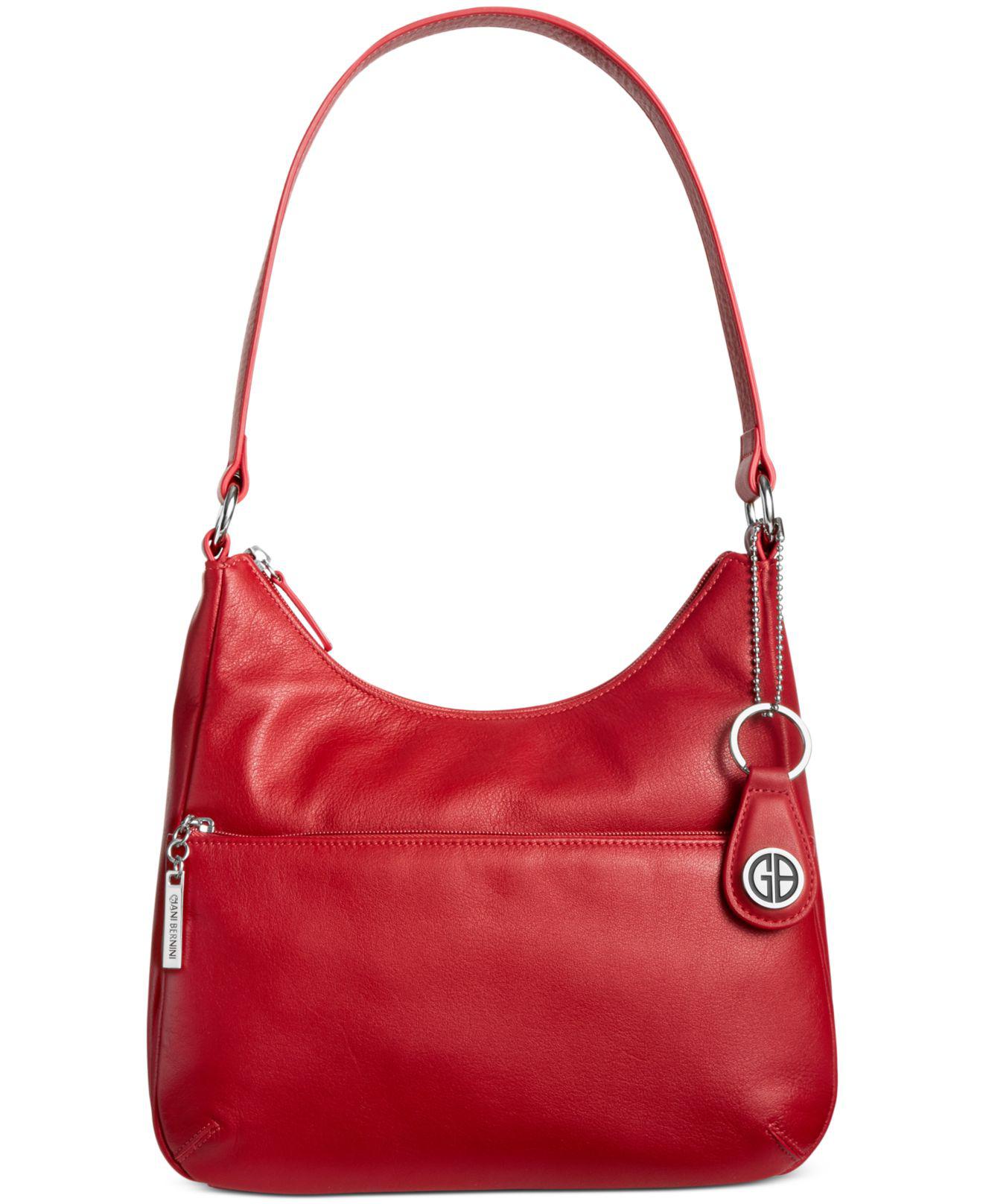Giani Bernini Nappa Leather Hobo Bag, Created For Macy's in Red/Silver