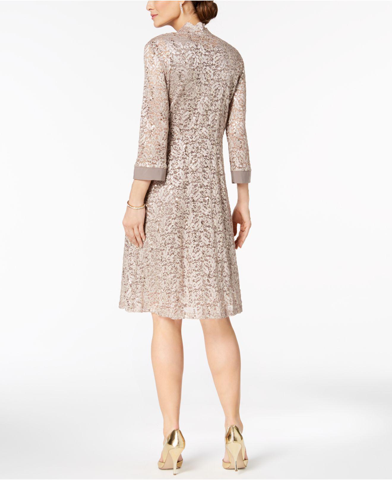 r & m richards sequined lace midi dress and jacket