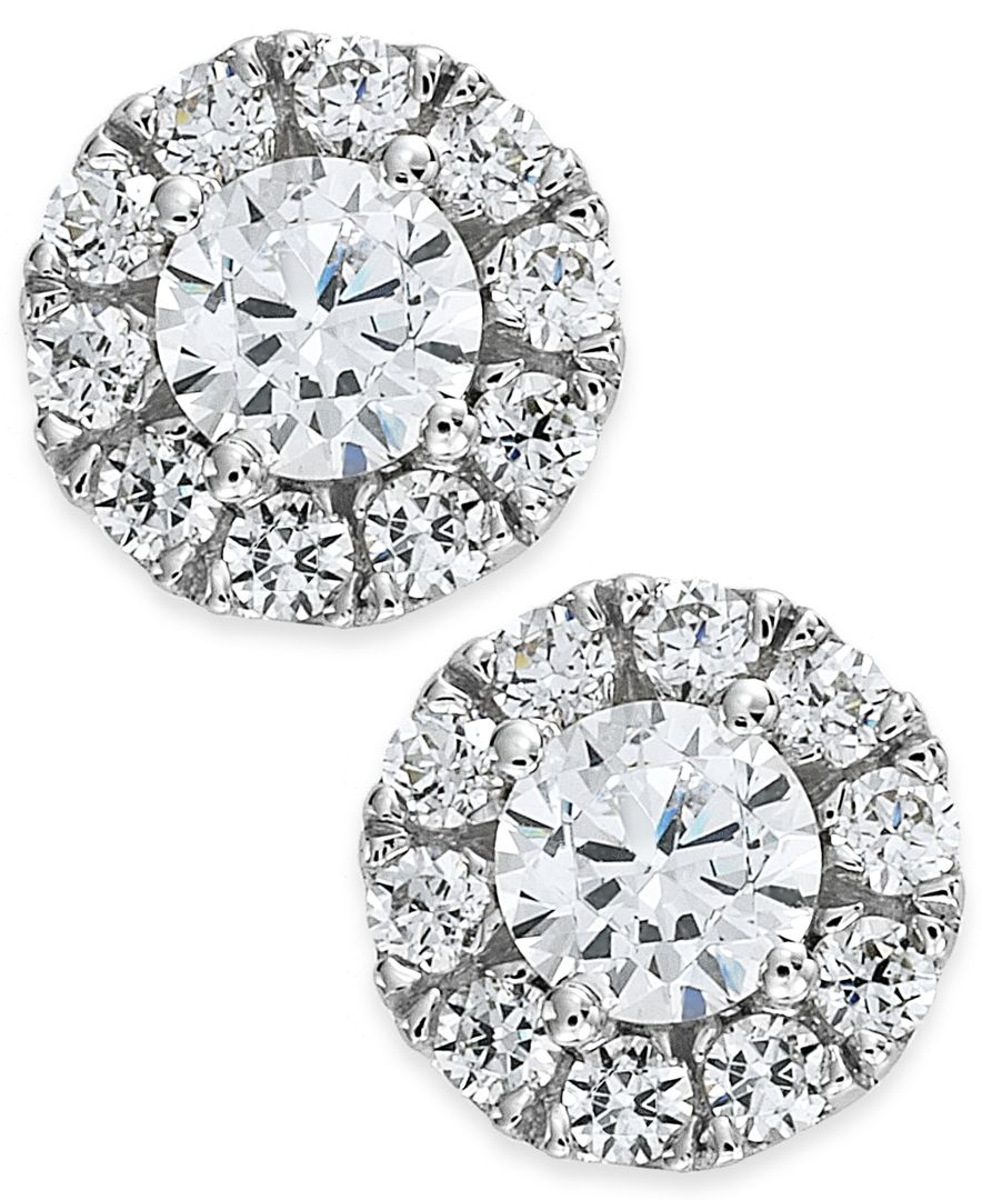 Macy's Diamond Halo Stud Earrings 14k White Gold (3/4 Ct. T.w.) in