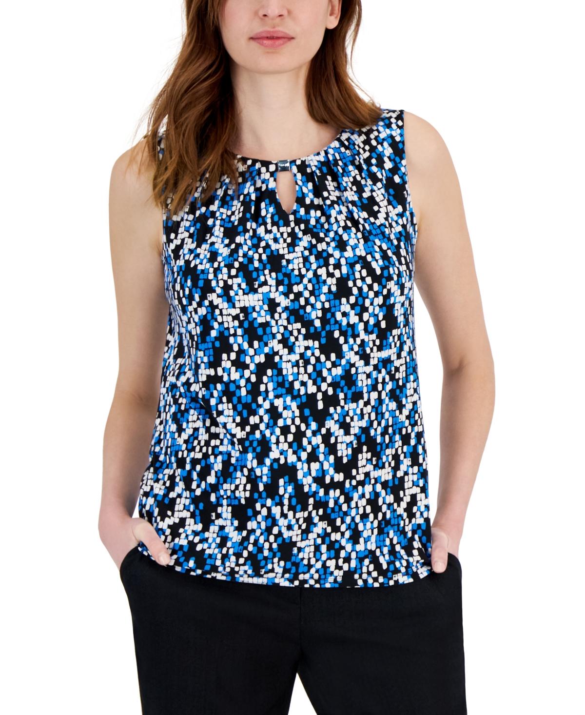 Kasper Petite Floral- Print V-Neck Sleeveless Blouse