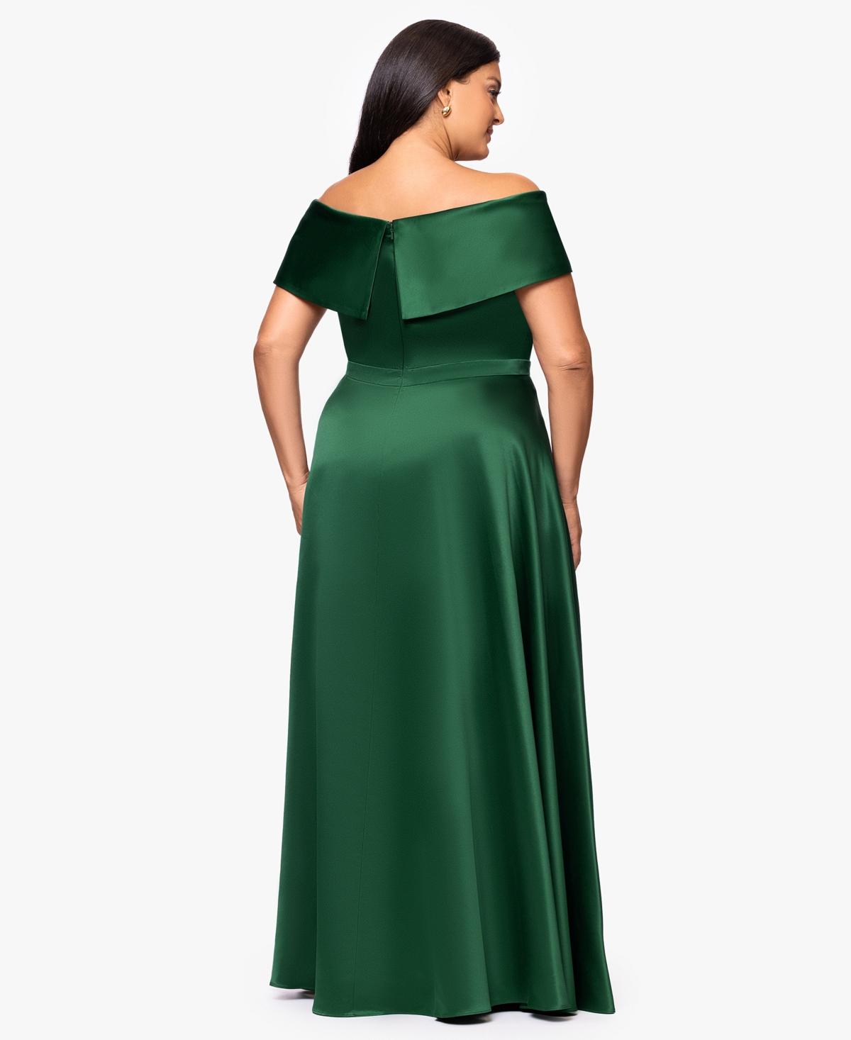 green emerald velvet dress Daliah Satin Off The Shoulder Floor Length Dress main image 0