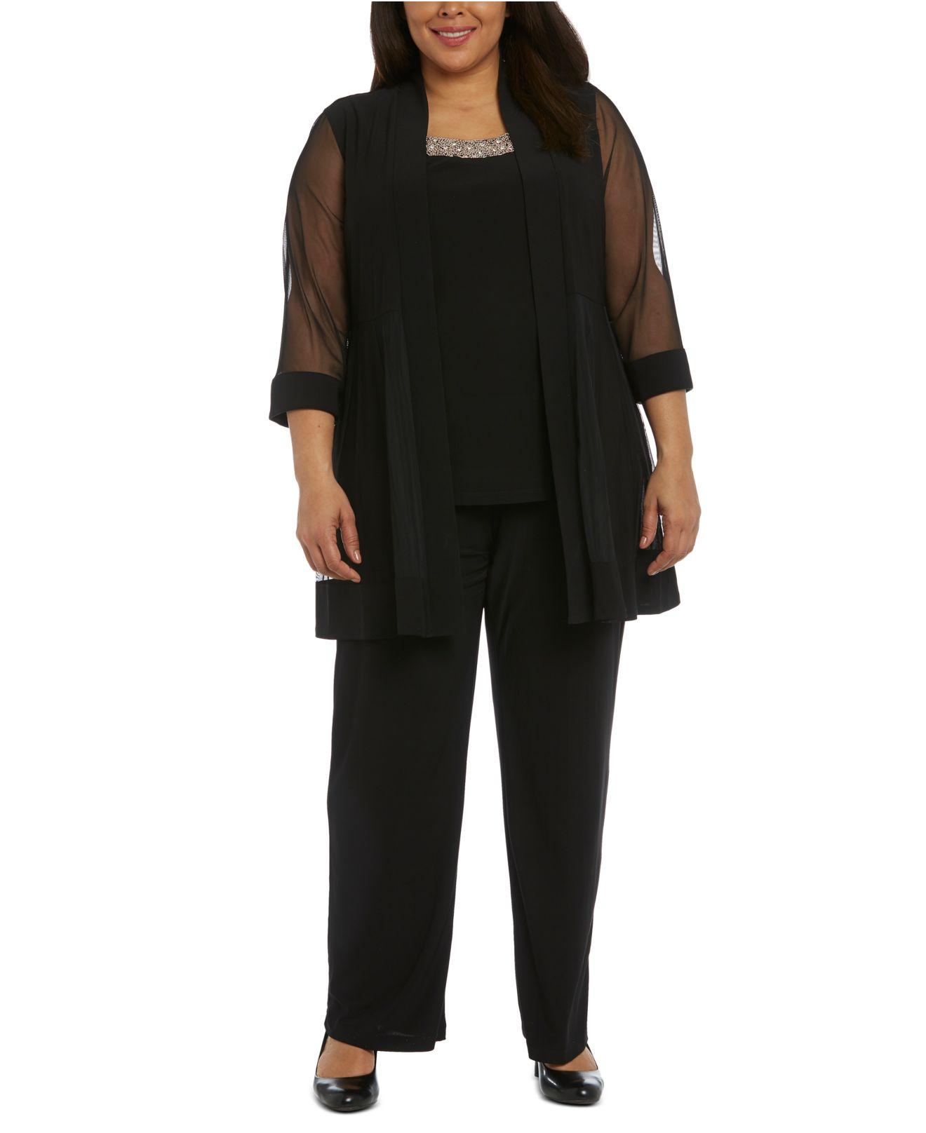 R & M Richards Synthetic Plus Size Embellished Layered-look Pantsuit in ...