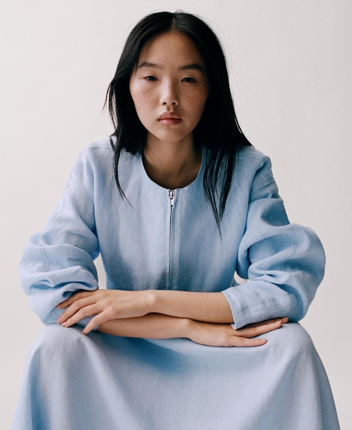 Mango Pocketed Cropped Linen Jacket in Blue Lyst