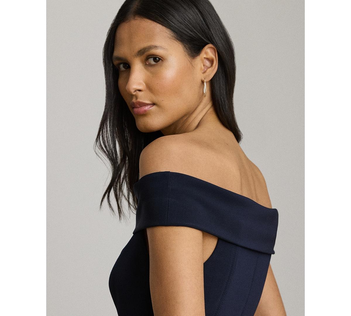 ralph lauren crepe off-the-shoulder cocktail dress Lauren Ralph Lauren Crepe Off-the-Shoulder Gown