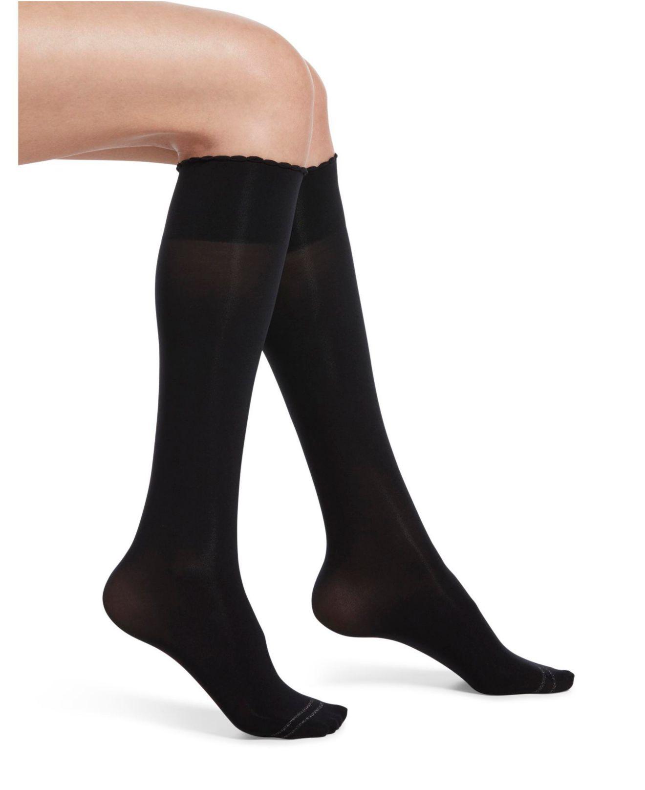 Hue Synthetic Graduated Compression Opaque Knee High Socks in Black Dot